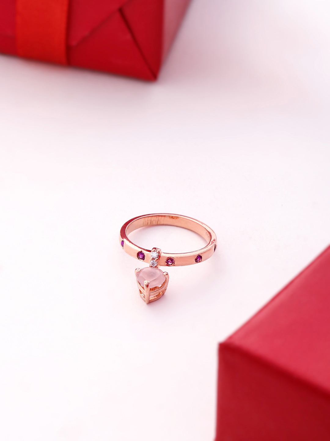 Rose Gold Love Inspired Pink Chalcedony & Moissanite Elysian Collection Charm Ring