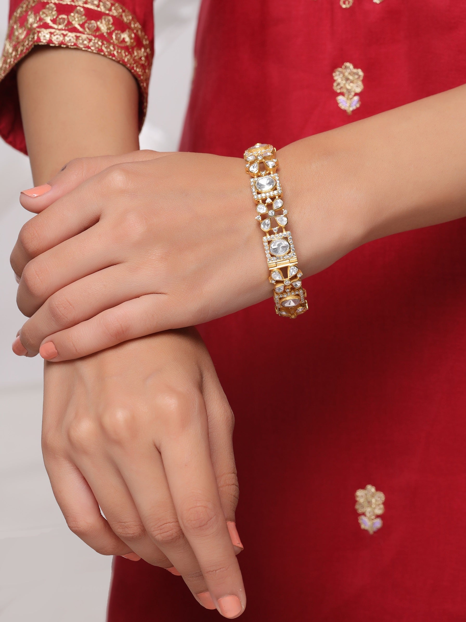 925 Sterling Silver Floral Polki Bangles - Wedding Bliss