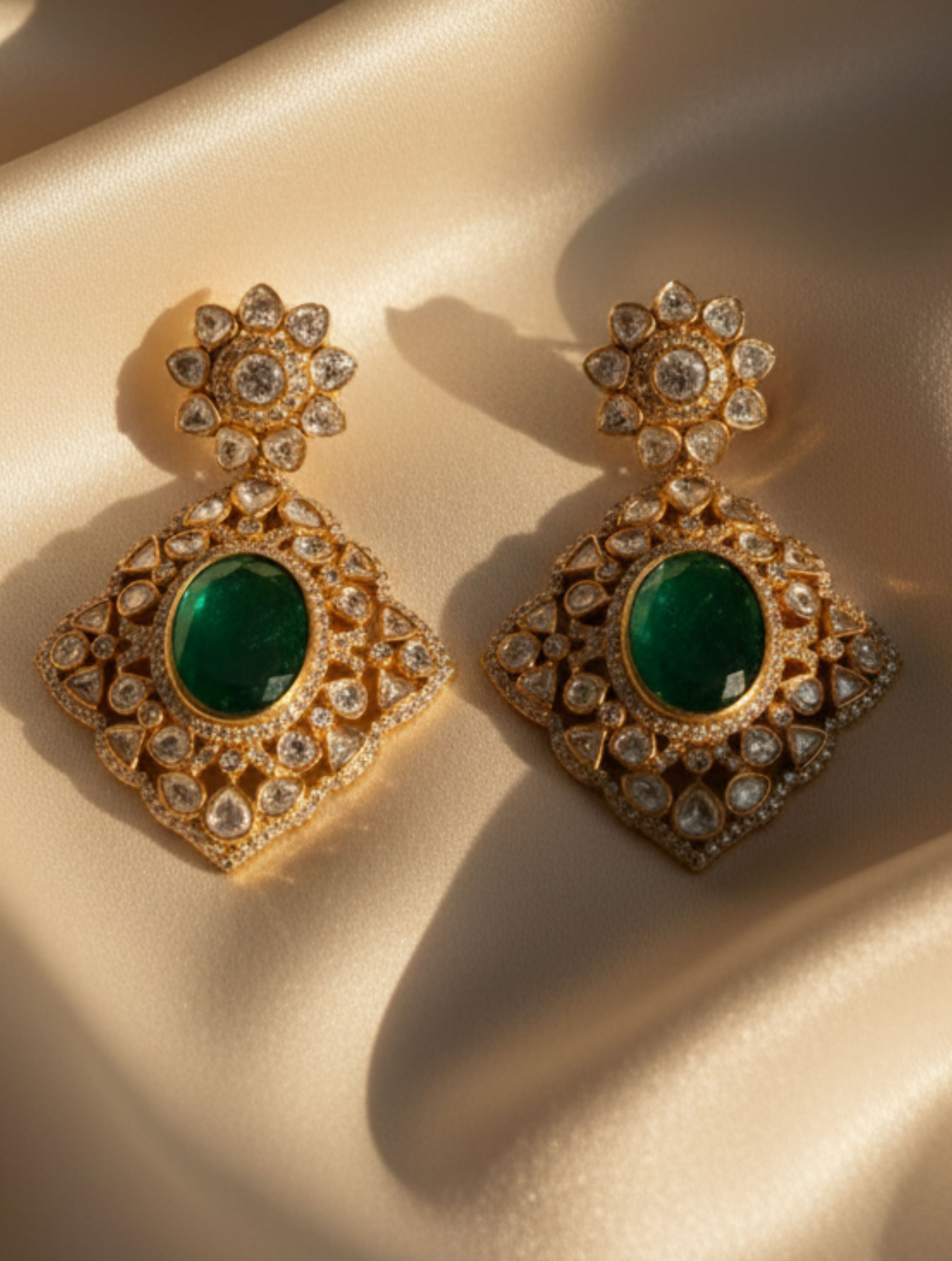 Polki and Quartz Moissanite Drop Earring