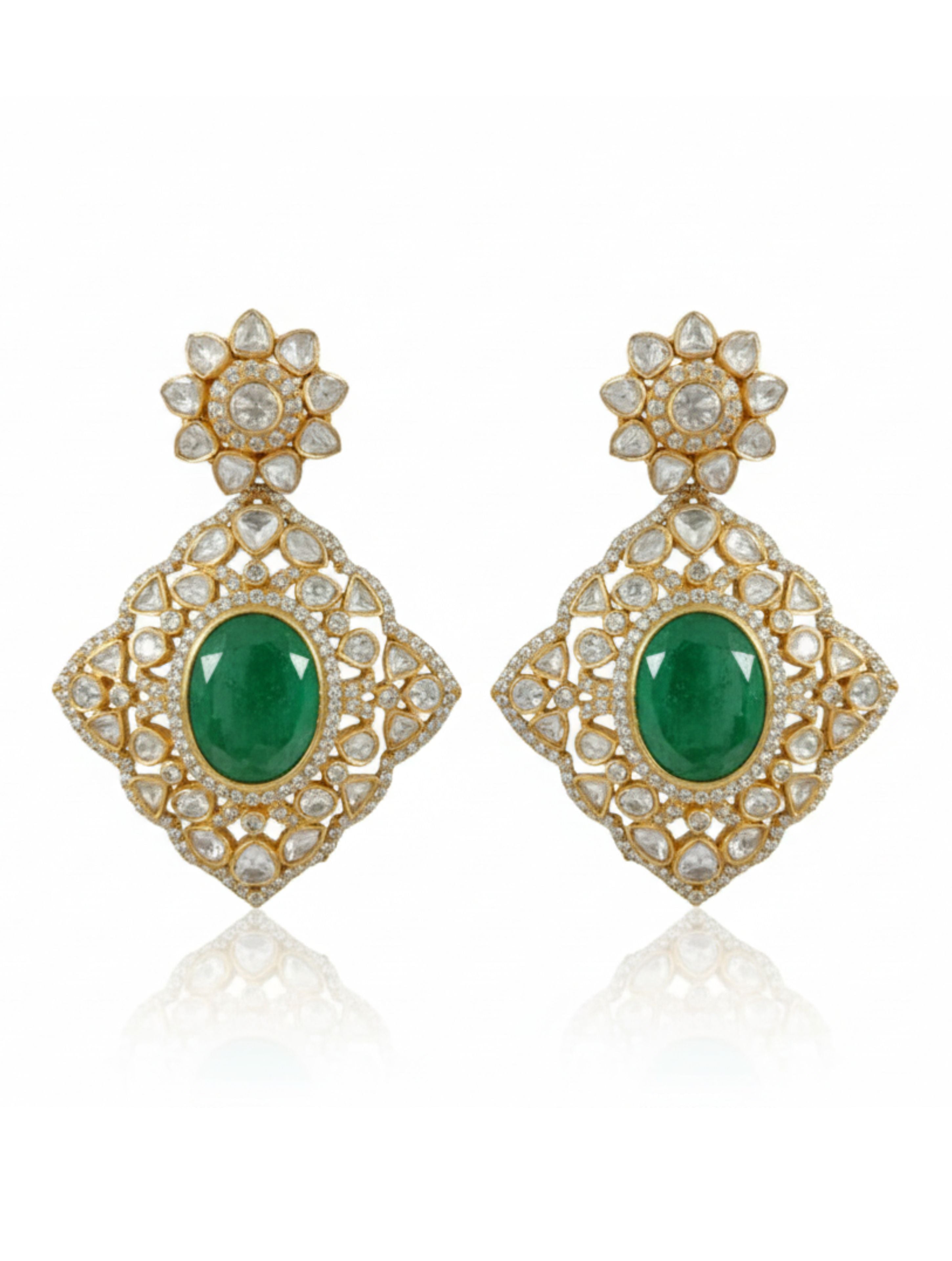 Polki and Quartz Moissanite Drop Earring