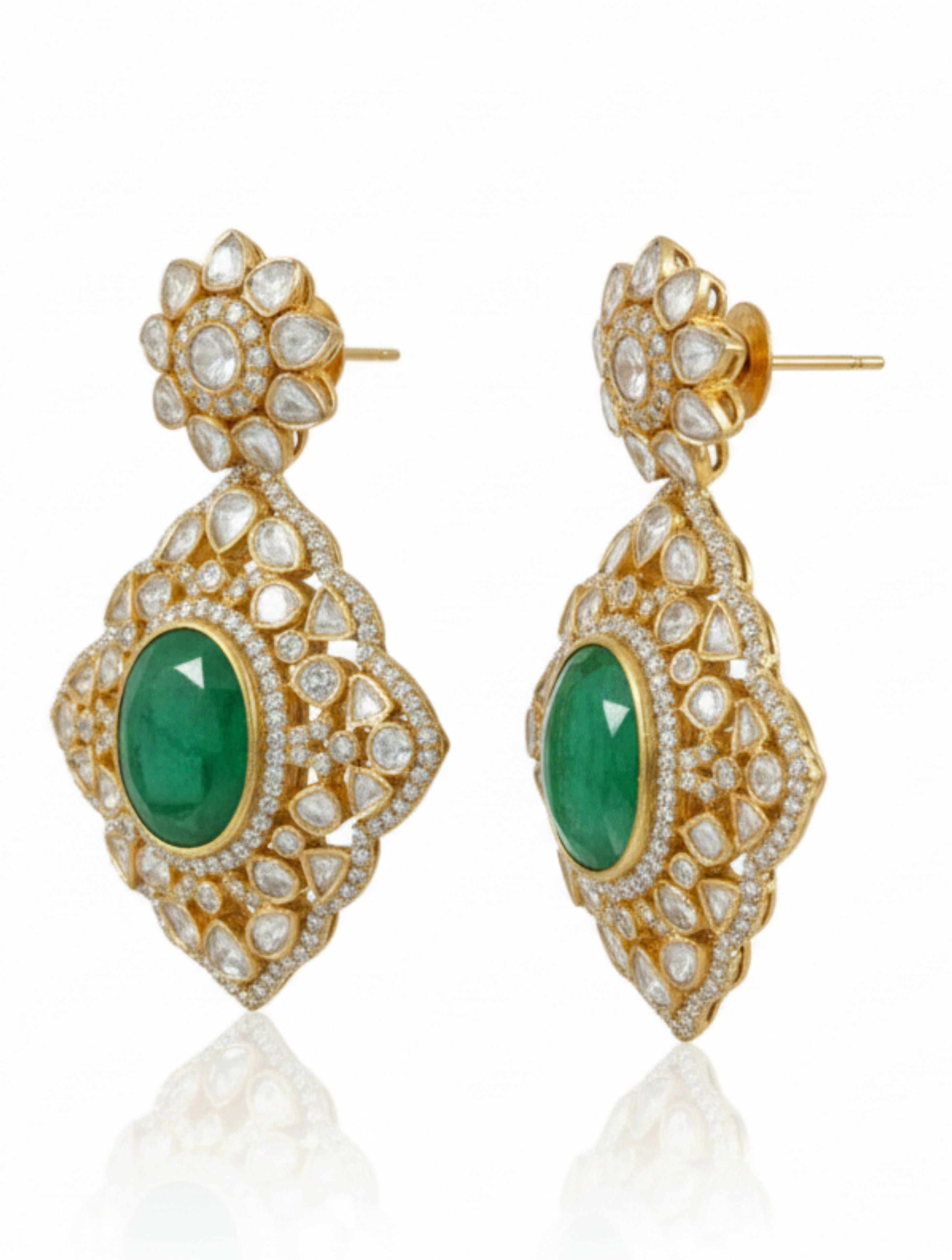 Polki and Quartz Moissanite Drop Earring