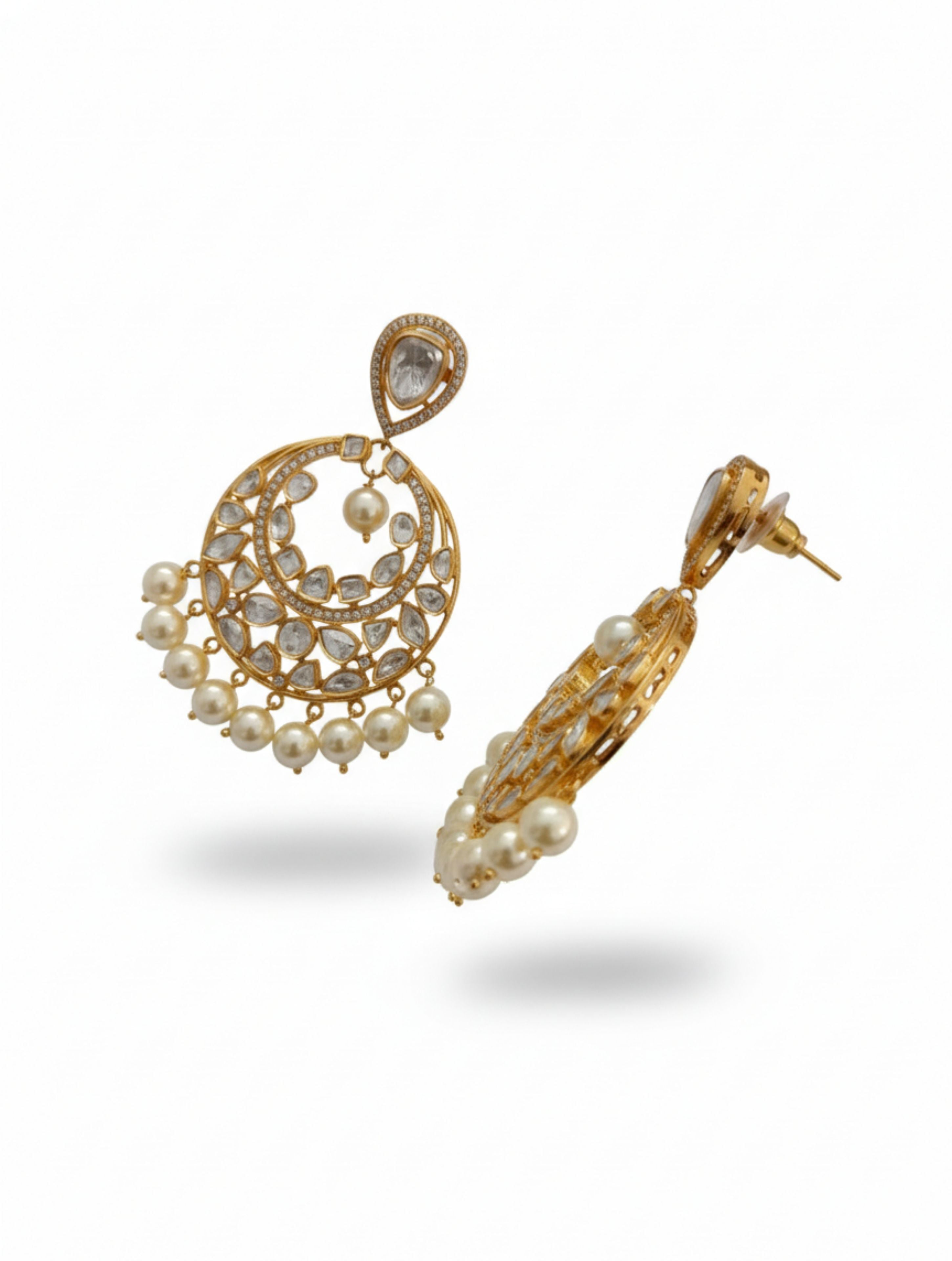 Polki & Moissanite Chandbali Drop Sterling Silver Earrings