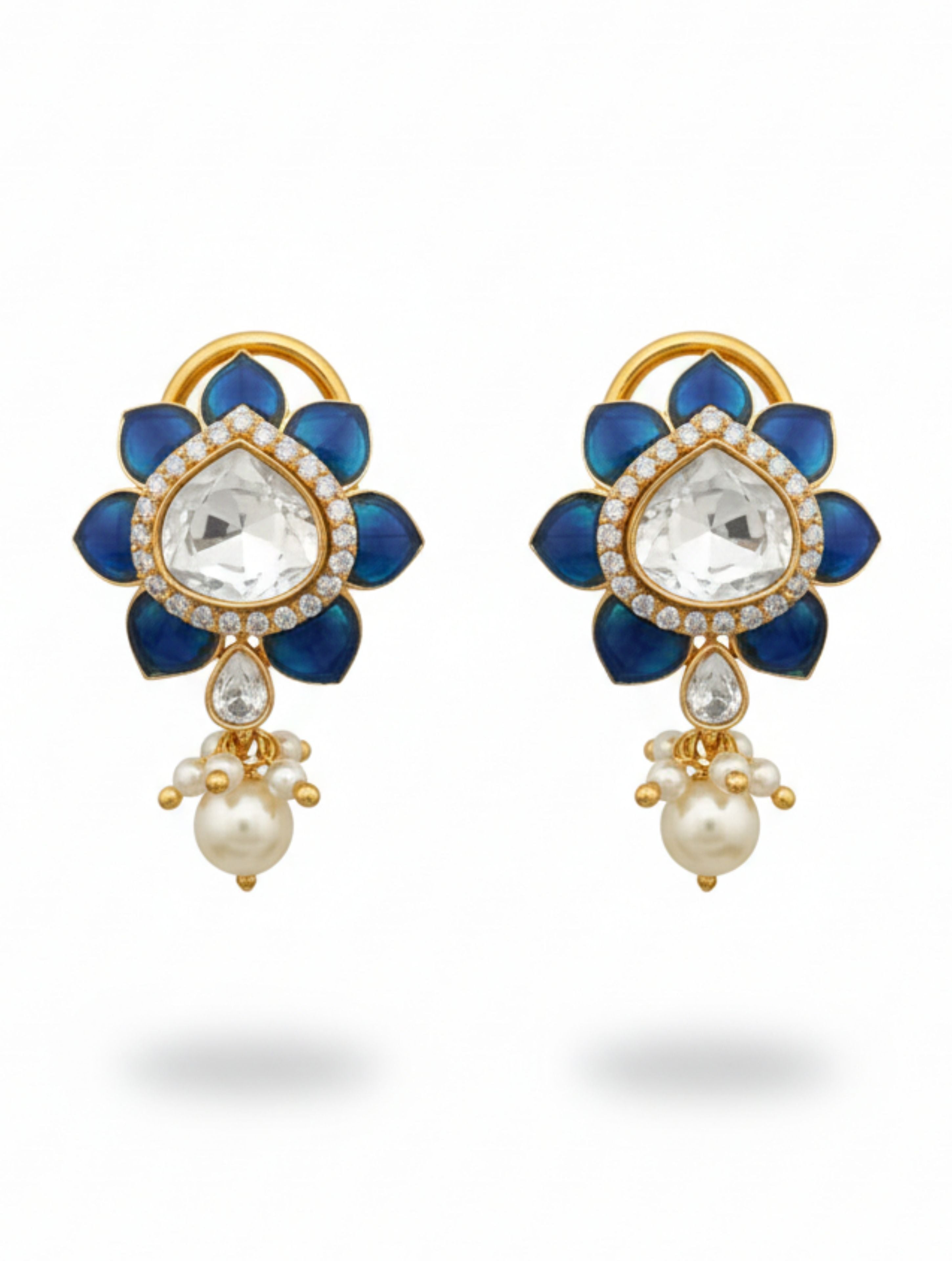 Sterling Silver Polki & Pearl Drop Earrings