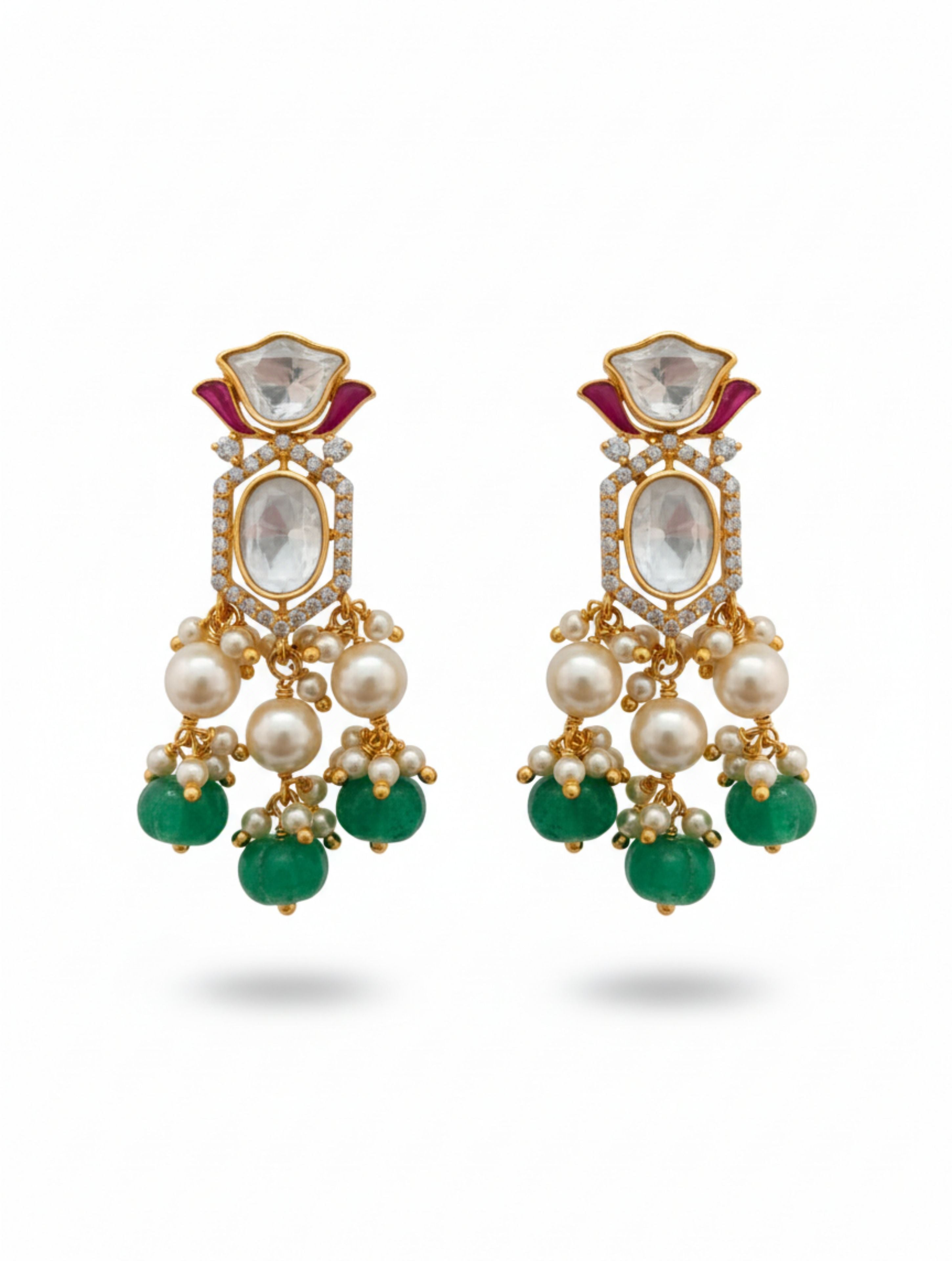 Polki & Moissanite Gold-Plated Statement Sterling Silver Drop Earrings