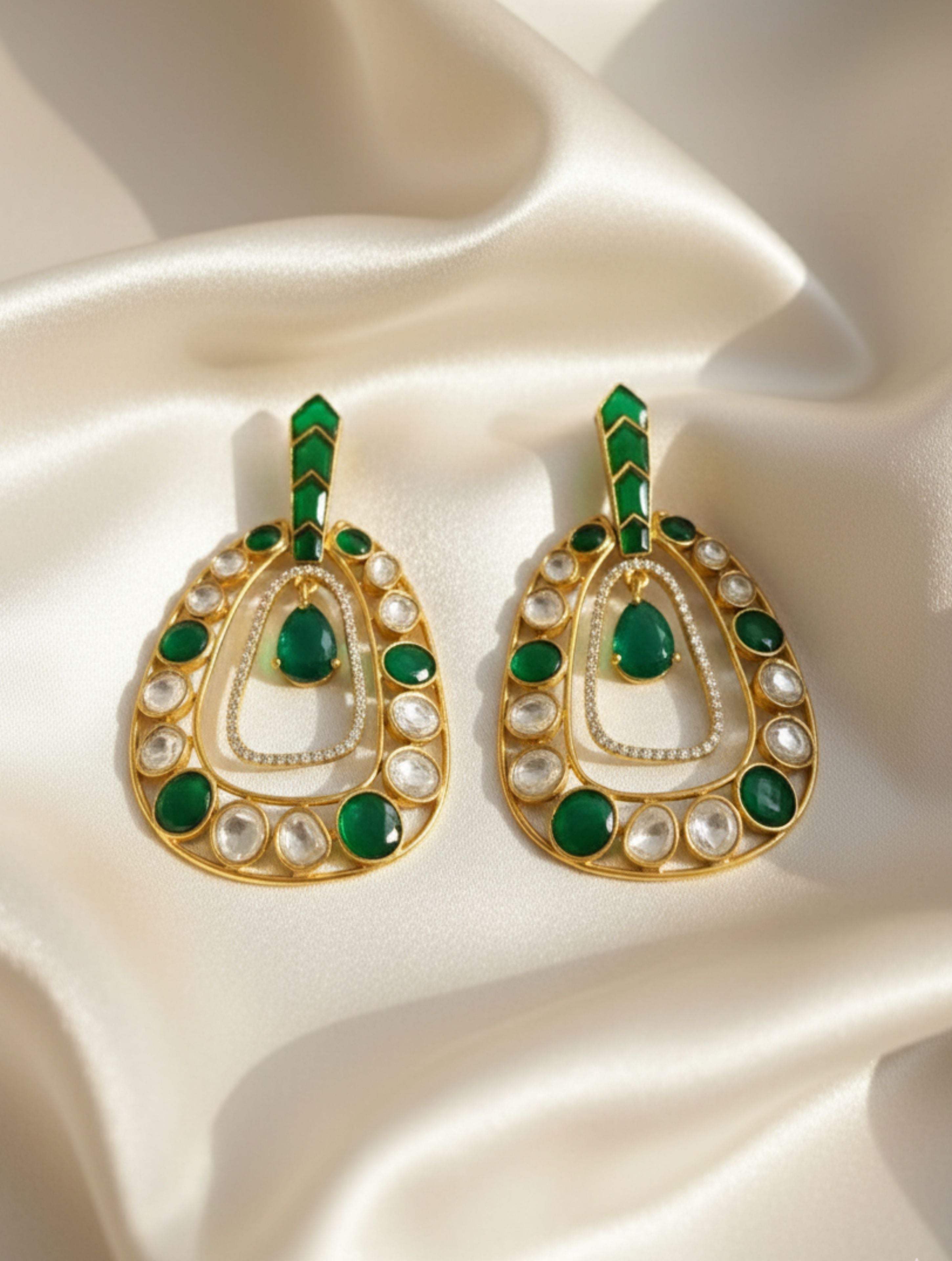 Sterling SIlver Polki Moissanite Statement Drop Earrings