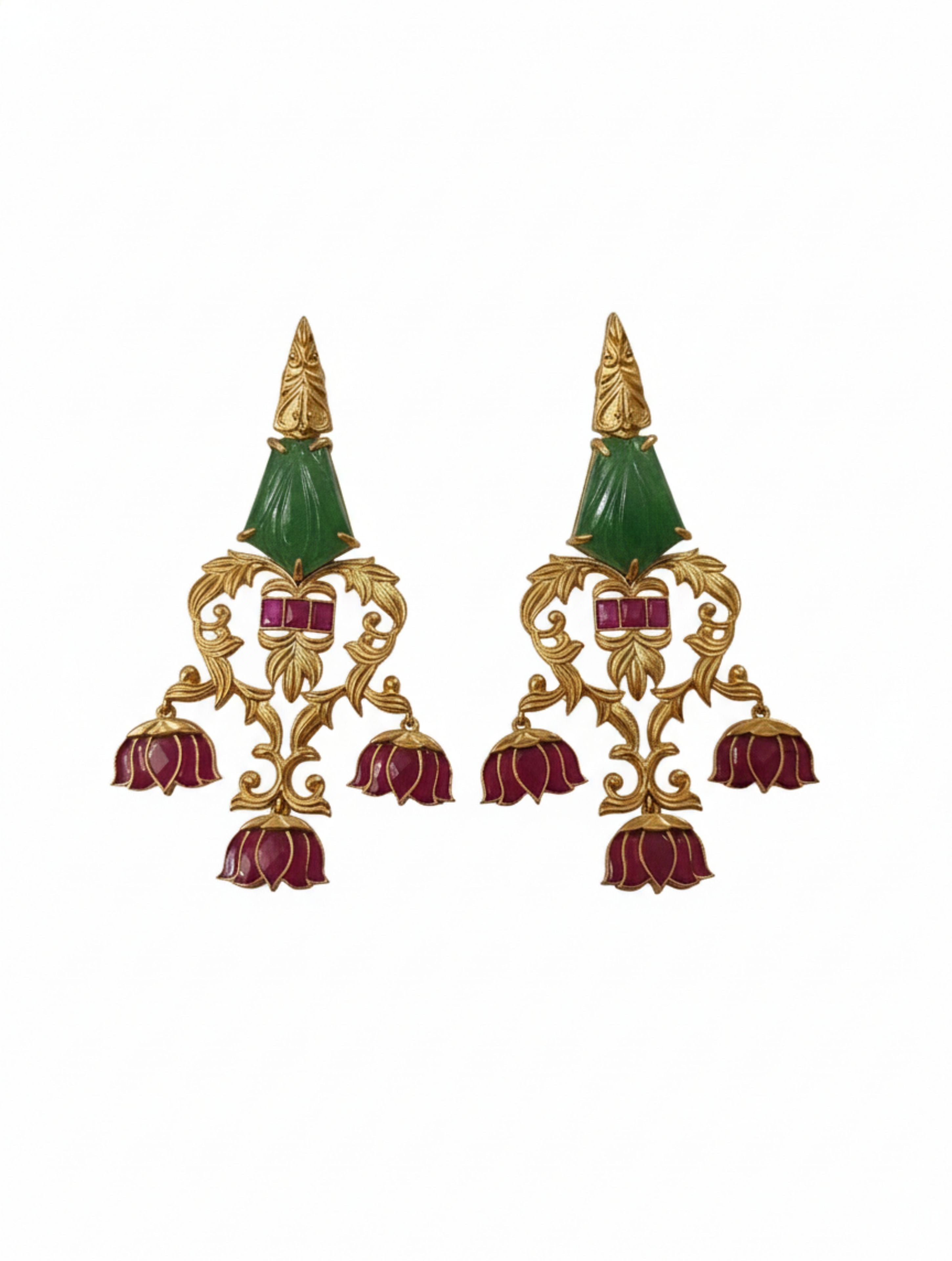 Gold-Plated Silver with Hand-Carved Strawberry Quartz Earring