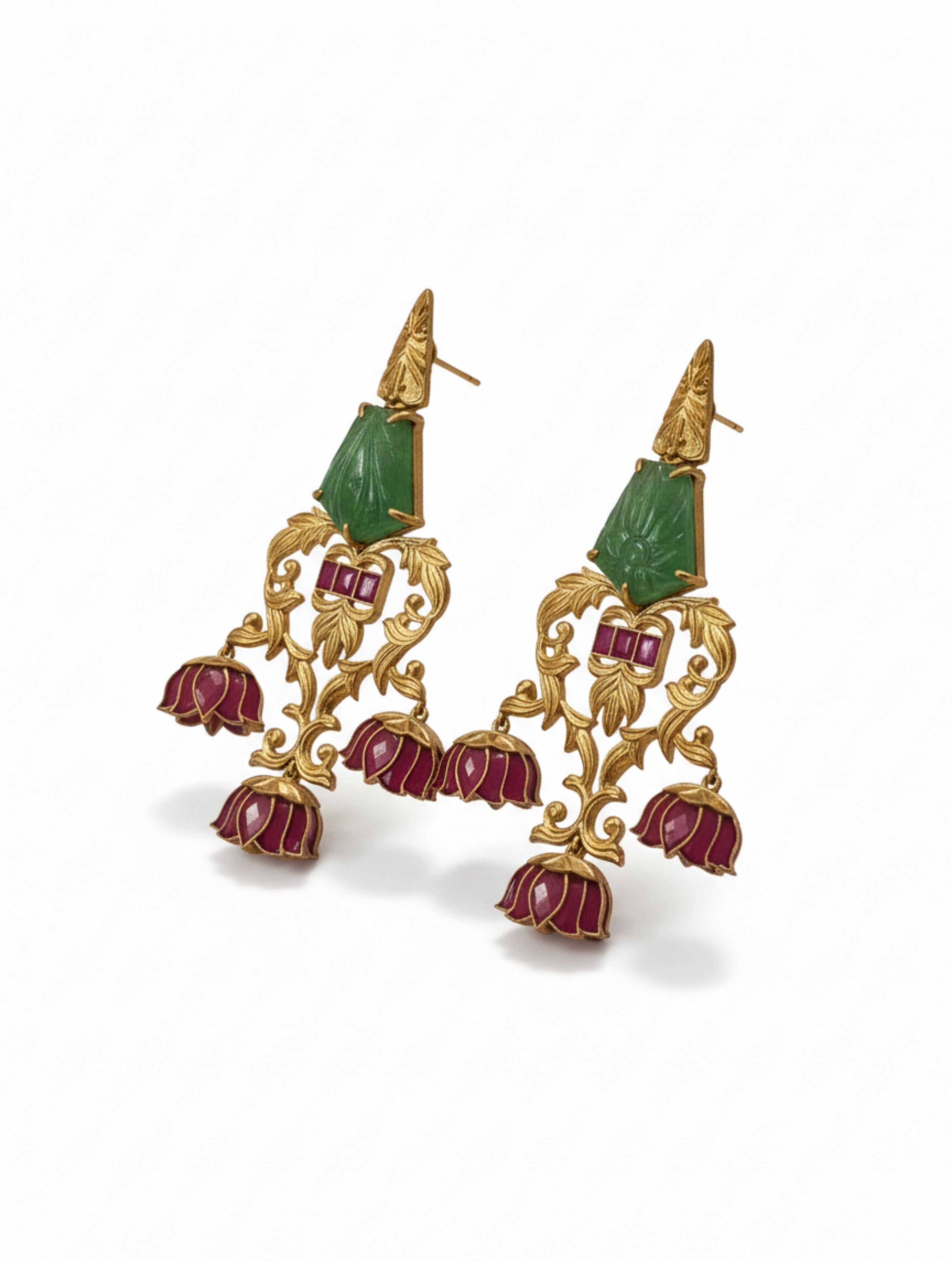 Gold-Plated Silver with Hand-Carved Strawberry Quartz Earring