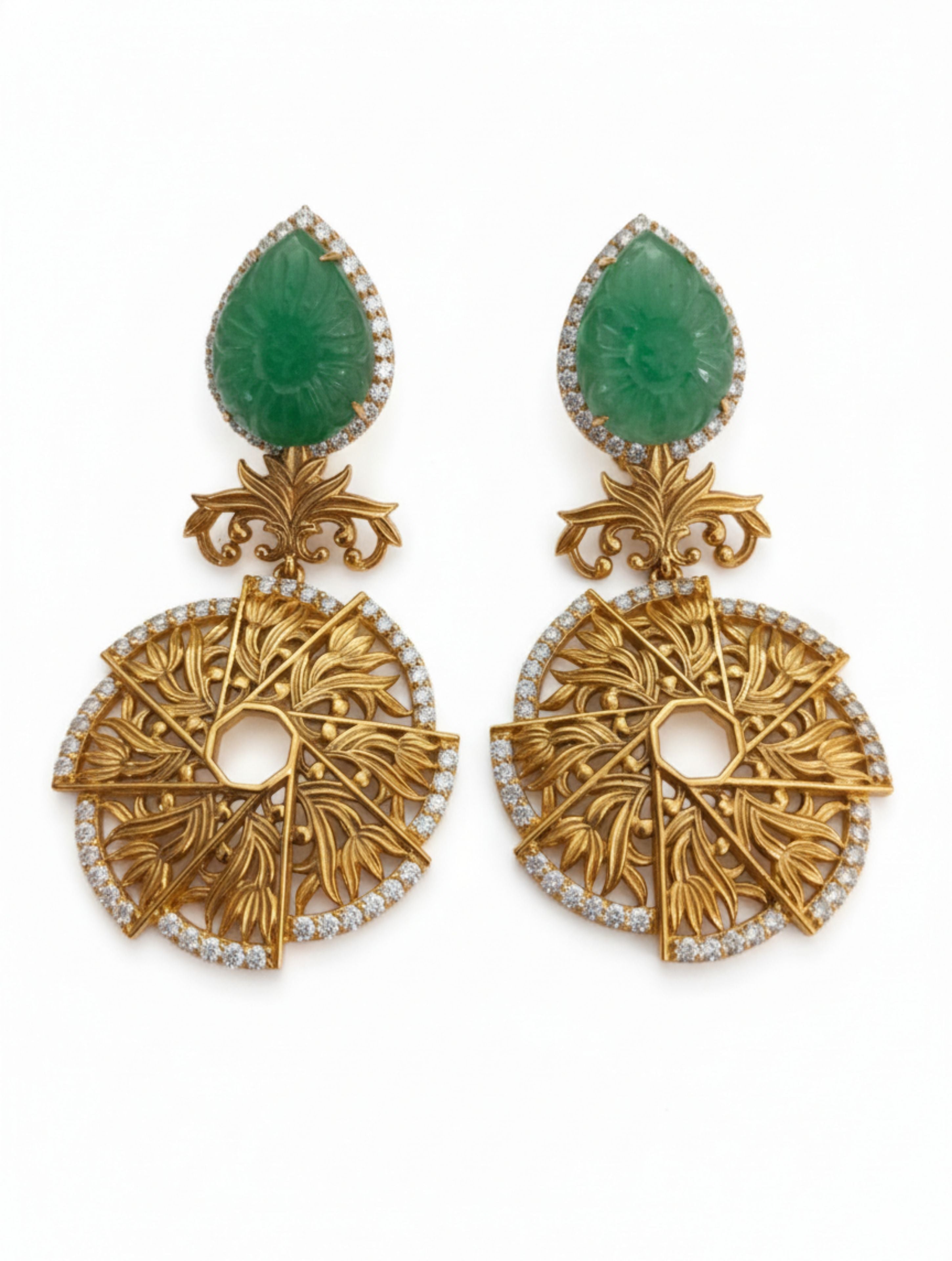 Filigree Drop Earrings with Hand-Carved Strawberry Quartz in 925 Sterling Silver