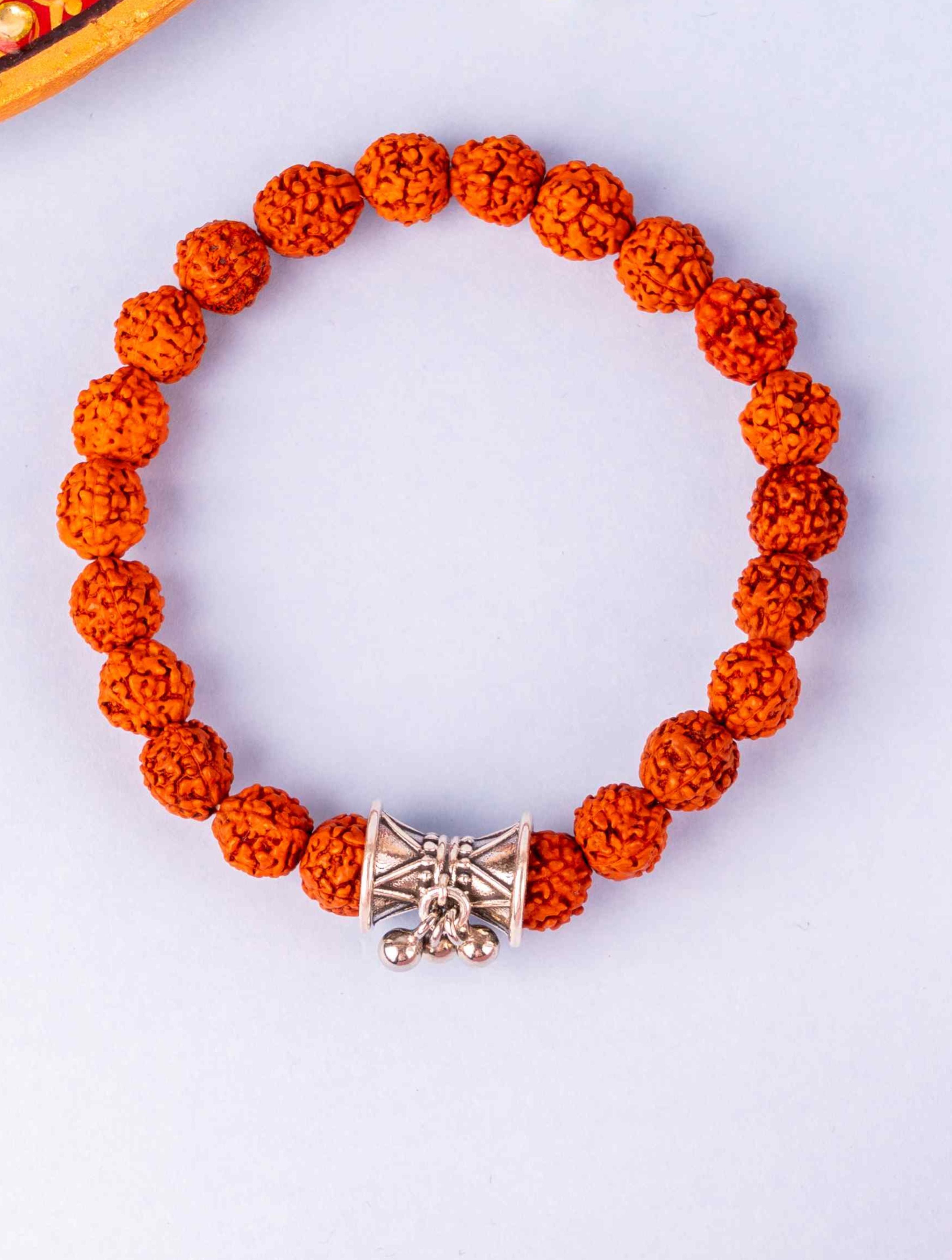 Rudraksha Power Bracelet for Men with 925 Sterling Silver Damru (Shivji's Drum) Centerpiece