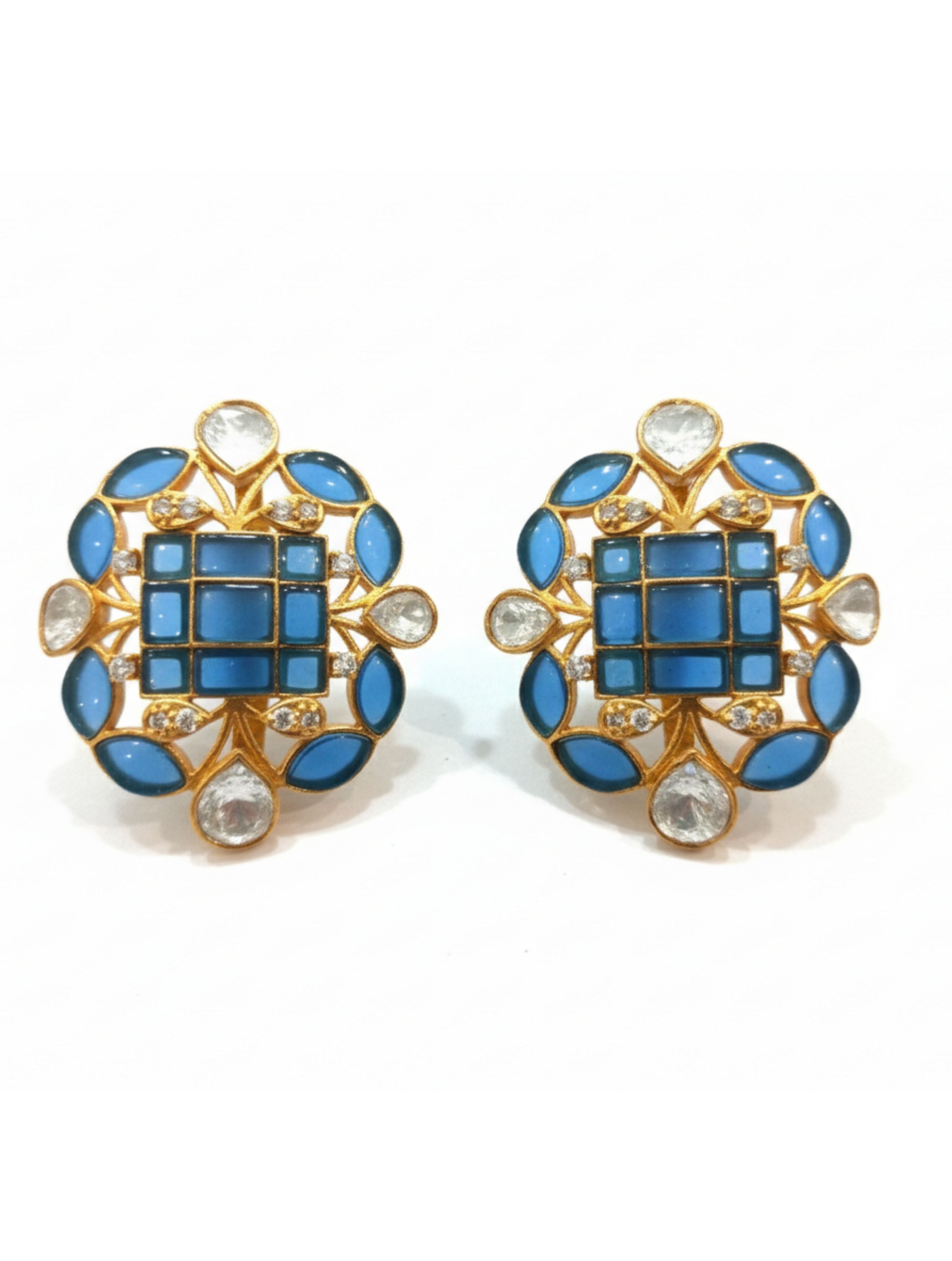 Polki Moissanite Studs in Gold-Plated 925 Silver
