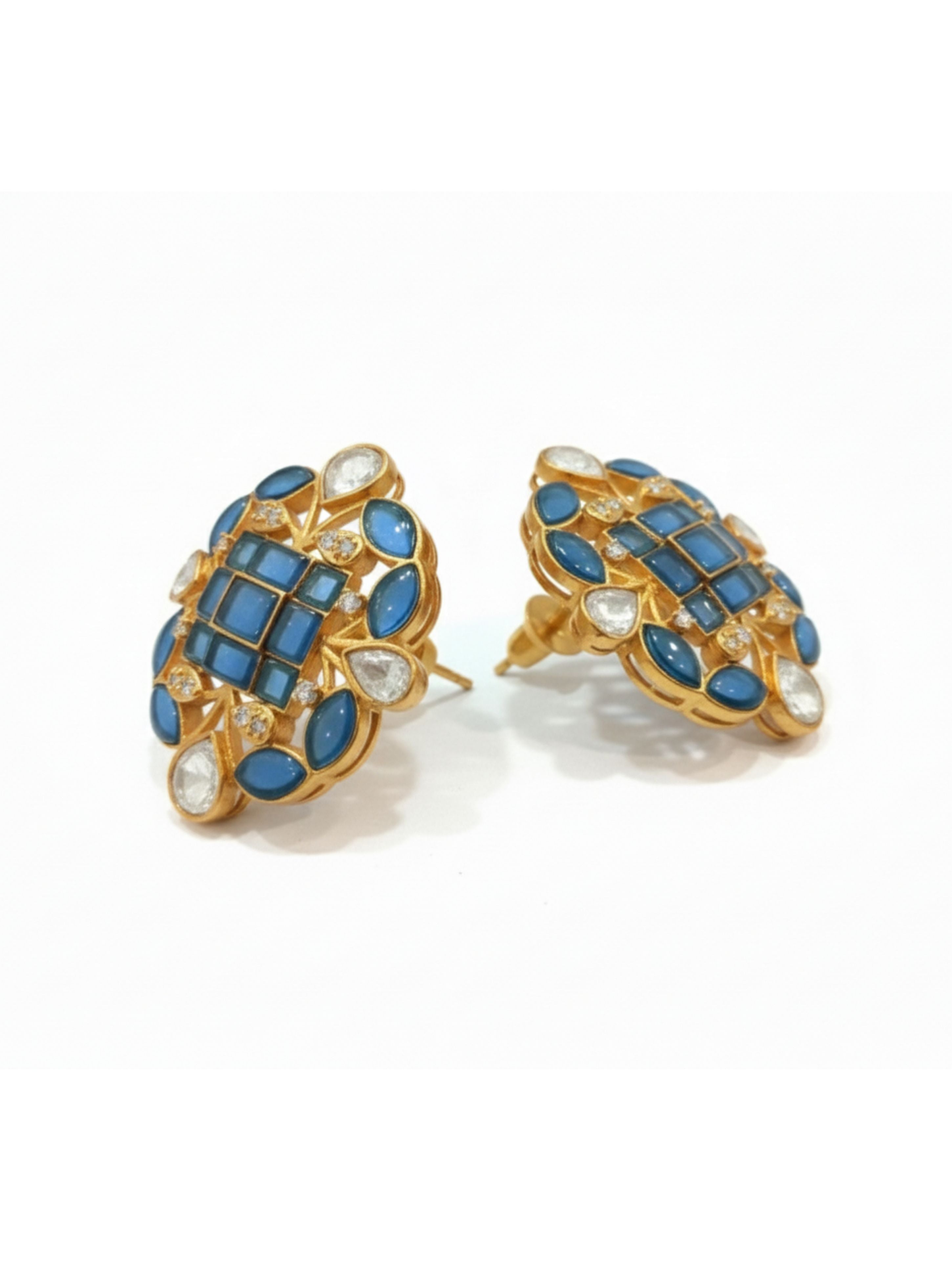 Polki Moissanite Studs in Gold-Plated 925 Silver
