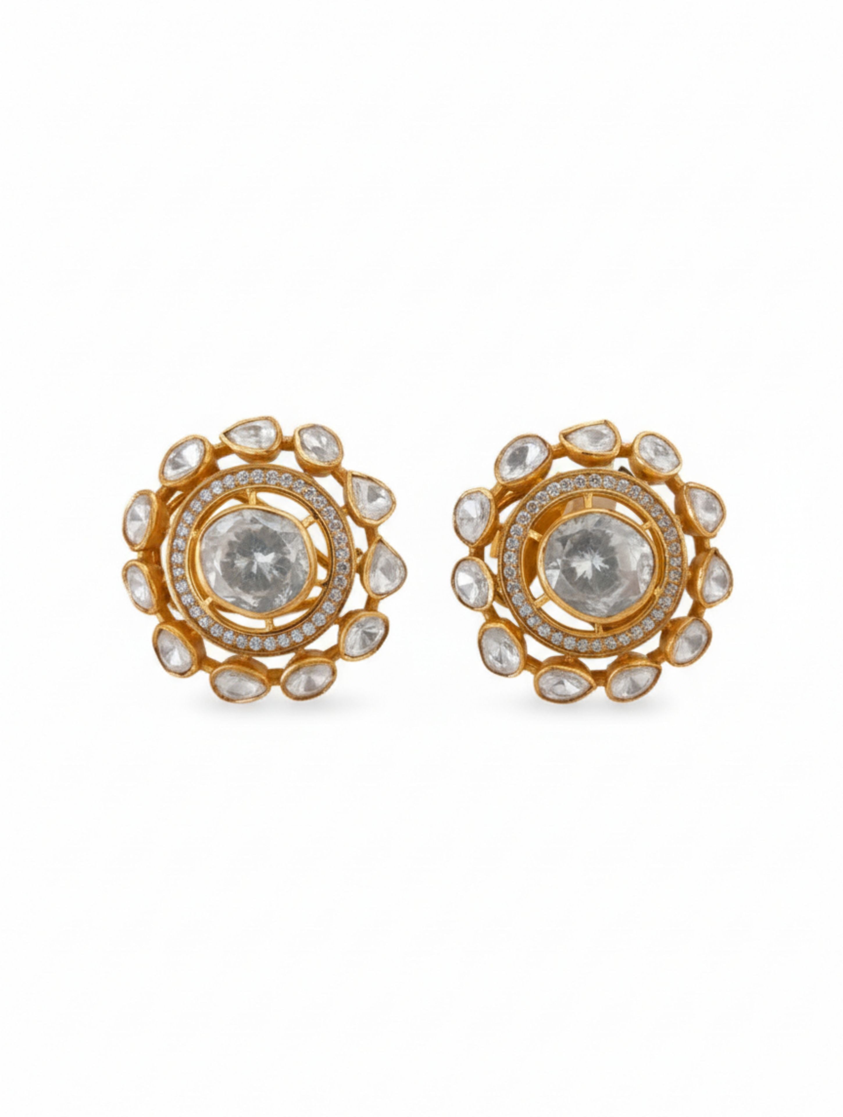 Polki & Moissanite Gold-Plated Stud Earrings in 925 Sterling Silver