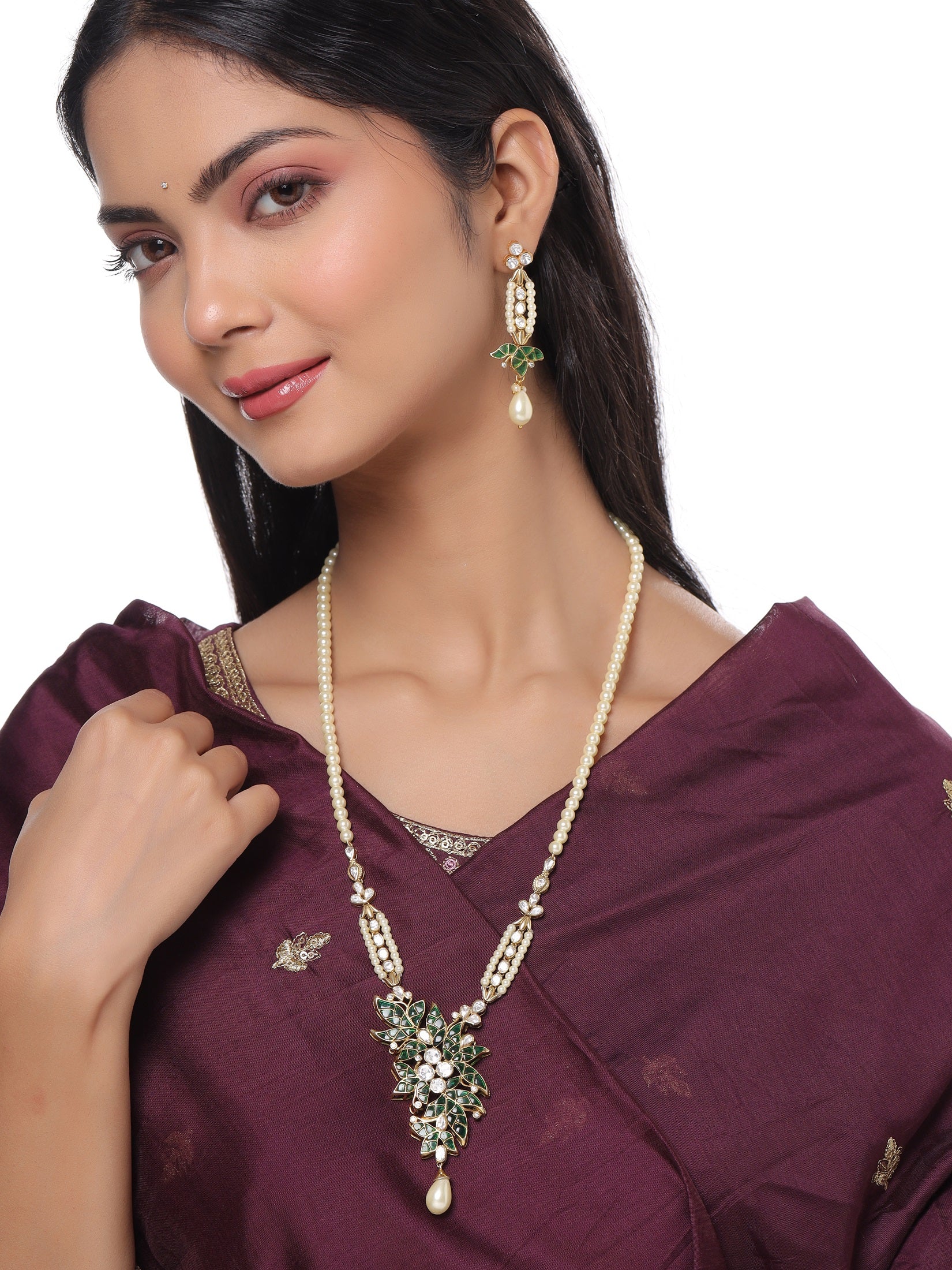 Elegant Polki Necklace Set with Blue Talfe - Wedding Bliss Collection