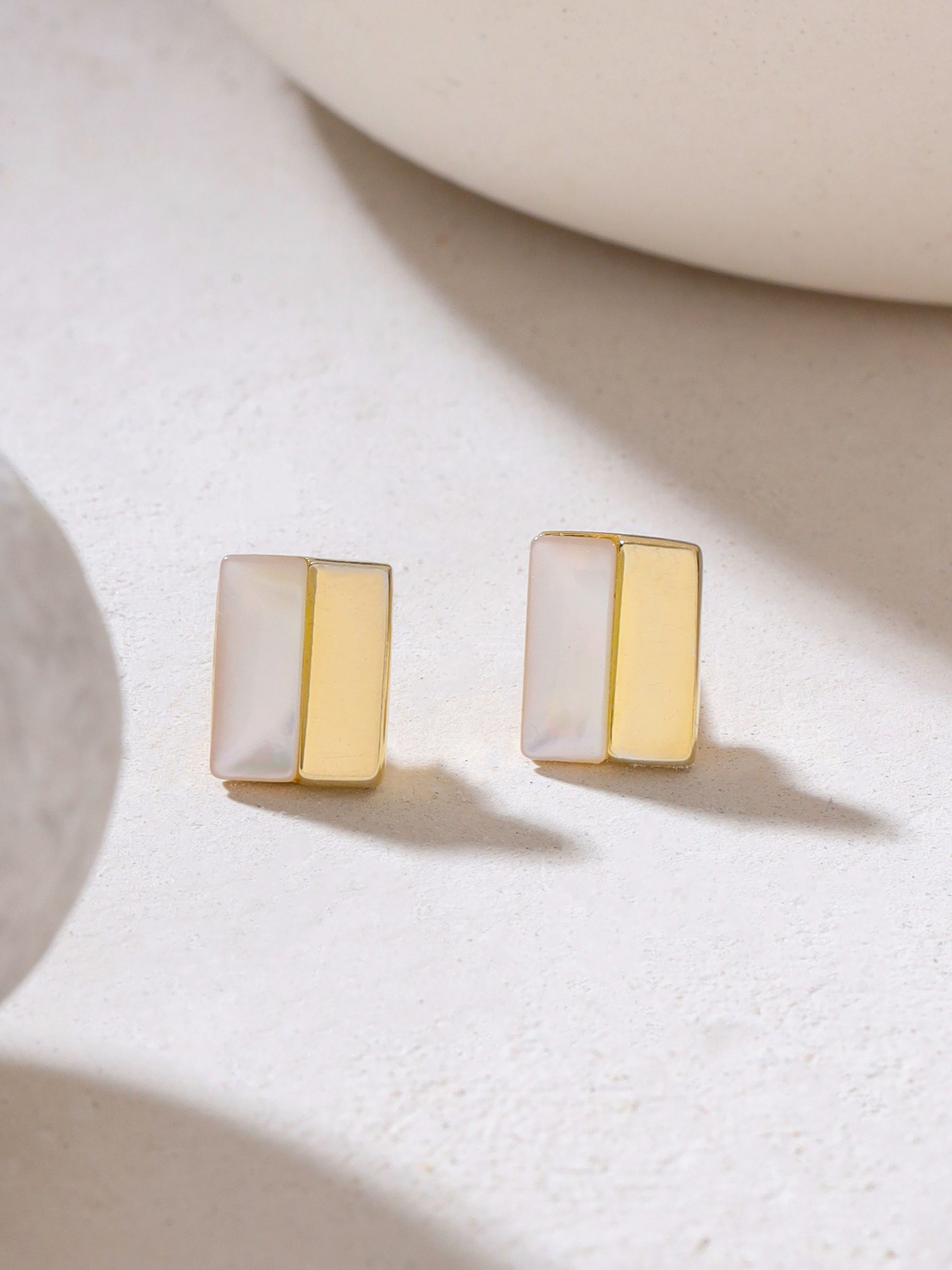 Rose Gold Geometric Mother of Pearl Stud Earrings Syra Collection