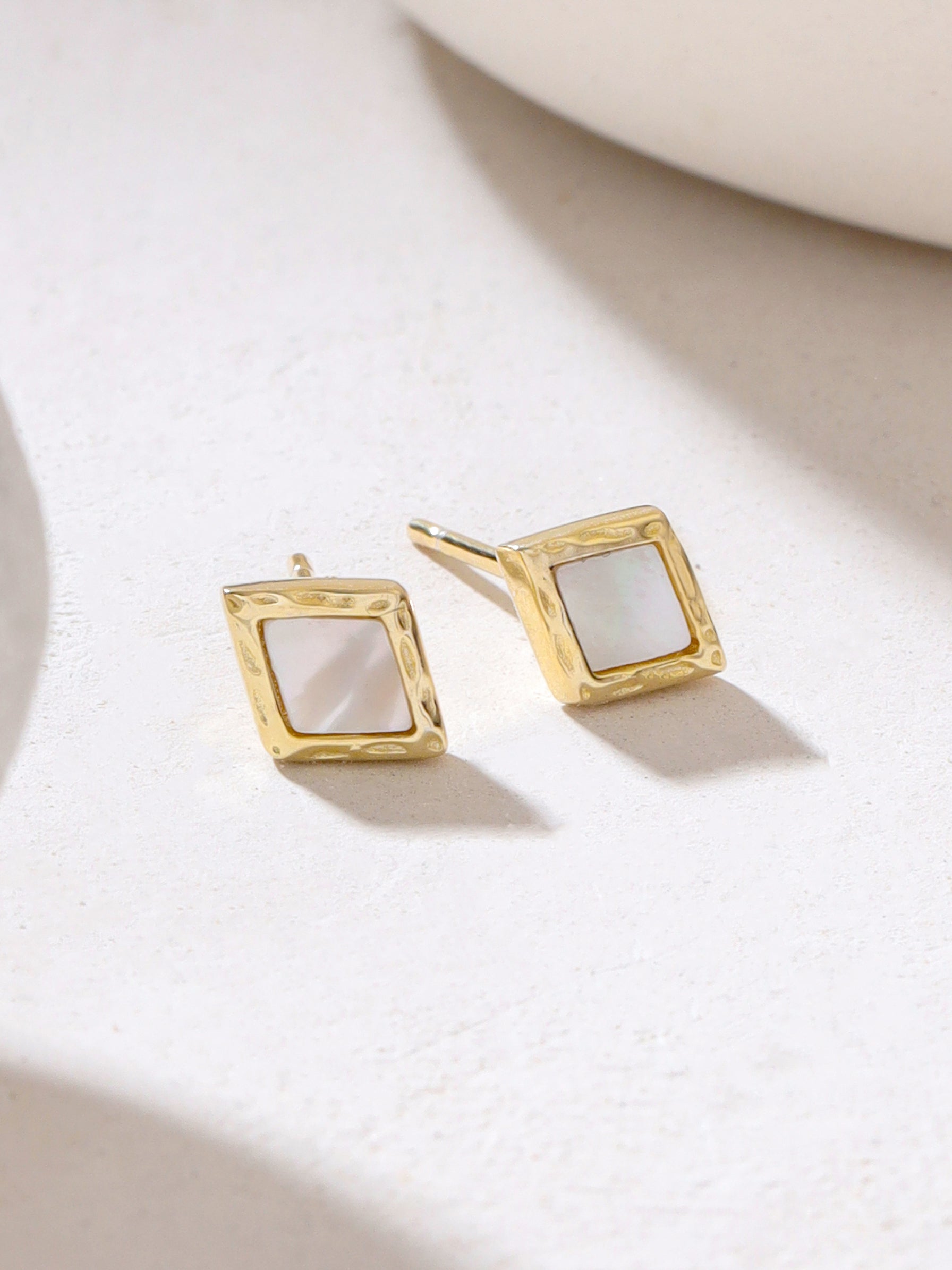 Syra Collection 24k Gold Diamond-Shaped Mother of Pearl Stud Earrings