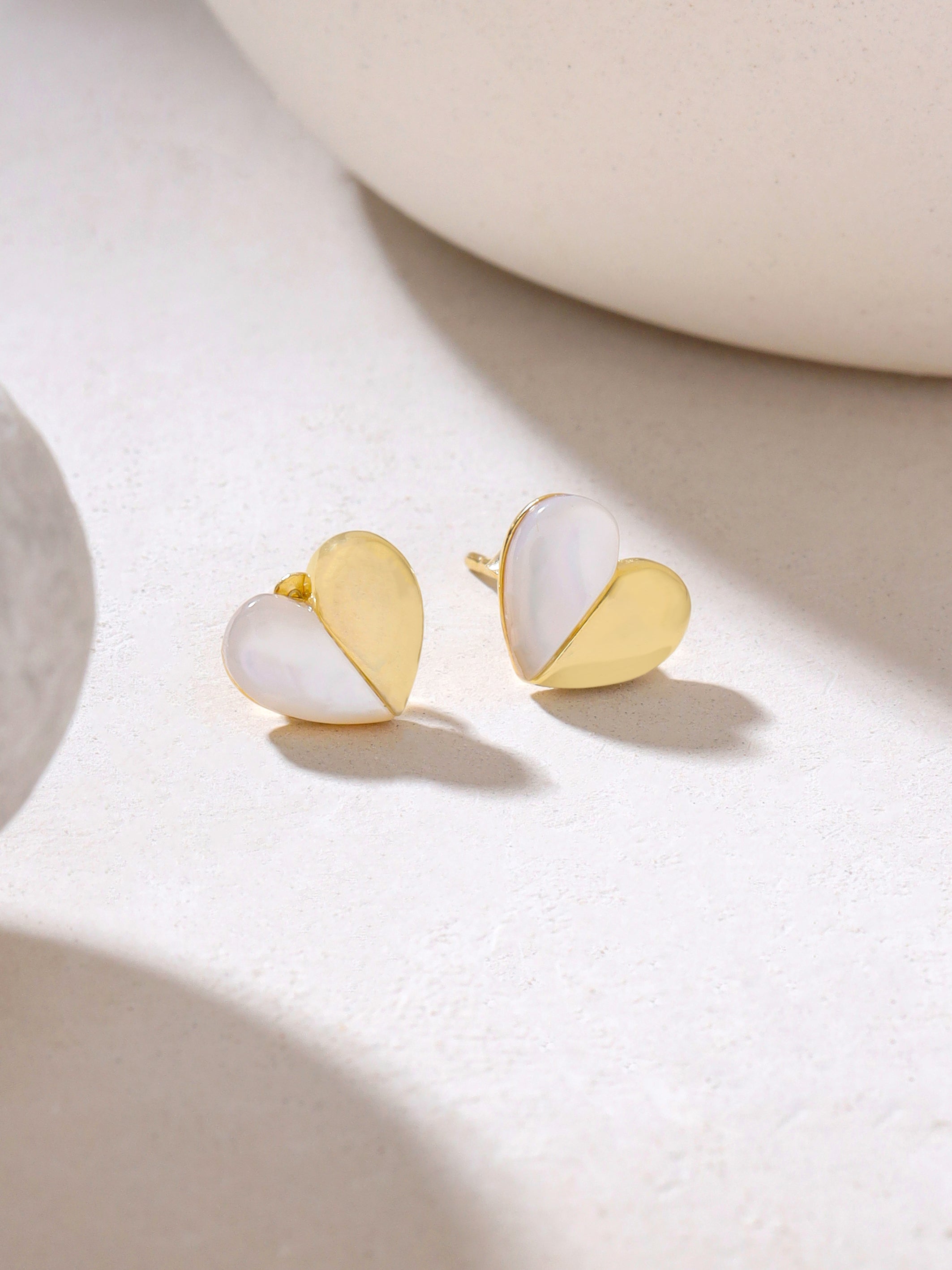 Rose Gold Heart-Shaped Mother of Pearl Stud Earpieces Syra Collection