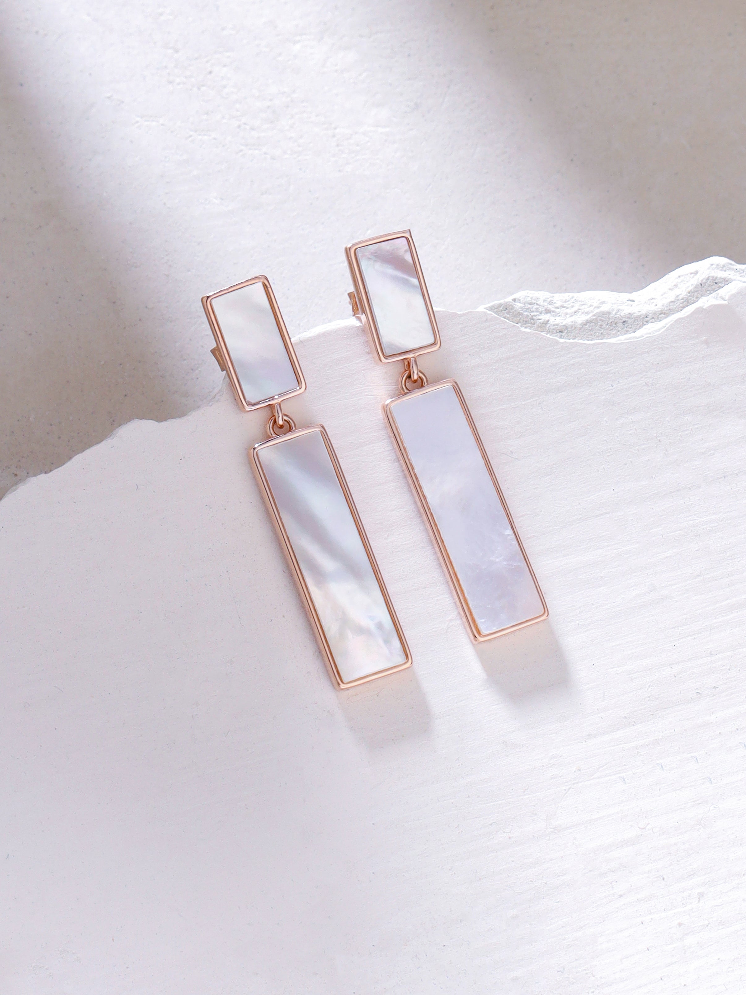 Symmetrical Mother of Pearl Earrings Silver Rhodium Syra Collection