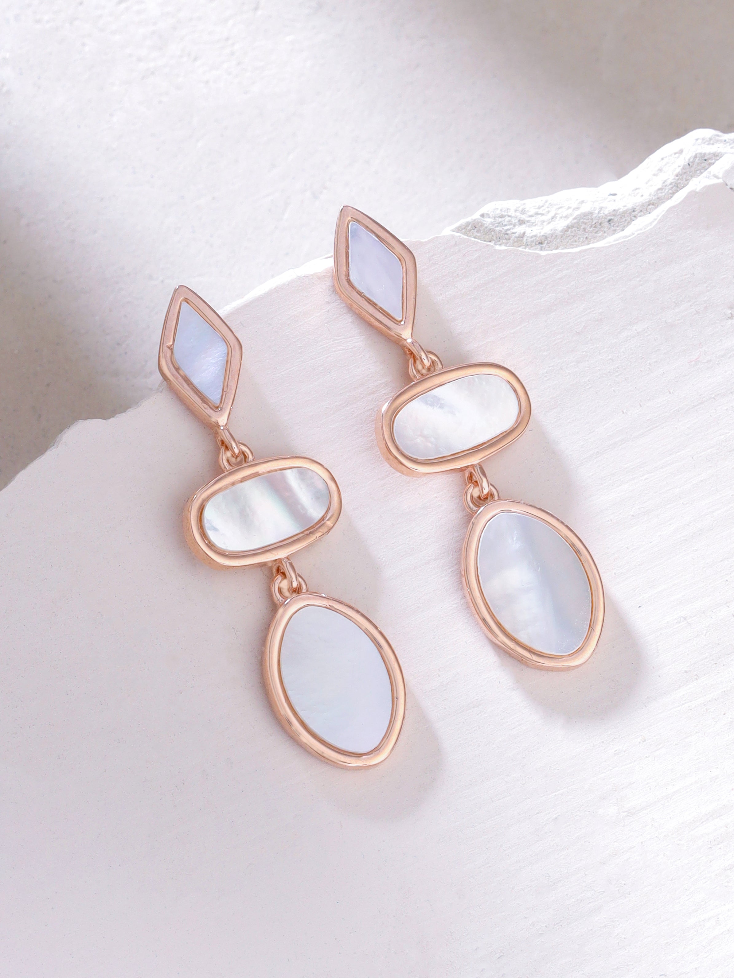 Syra Rose Gold Geometric Mother of Pearl Earrings 925 Sterling Silver For Women