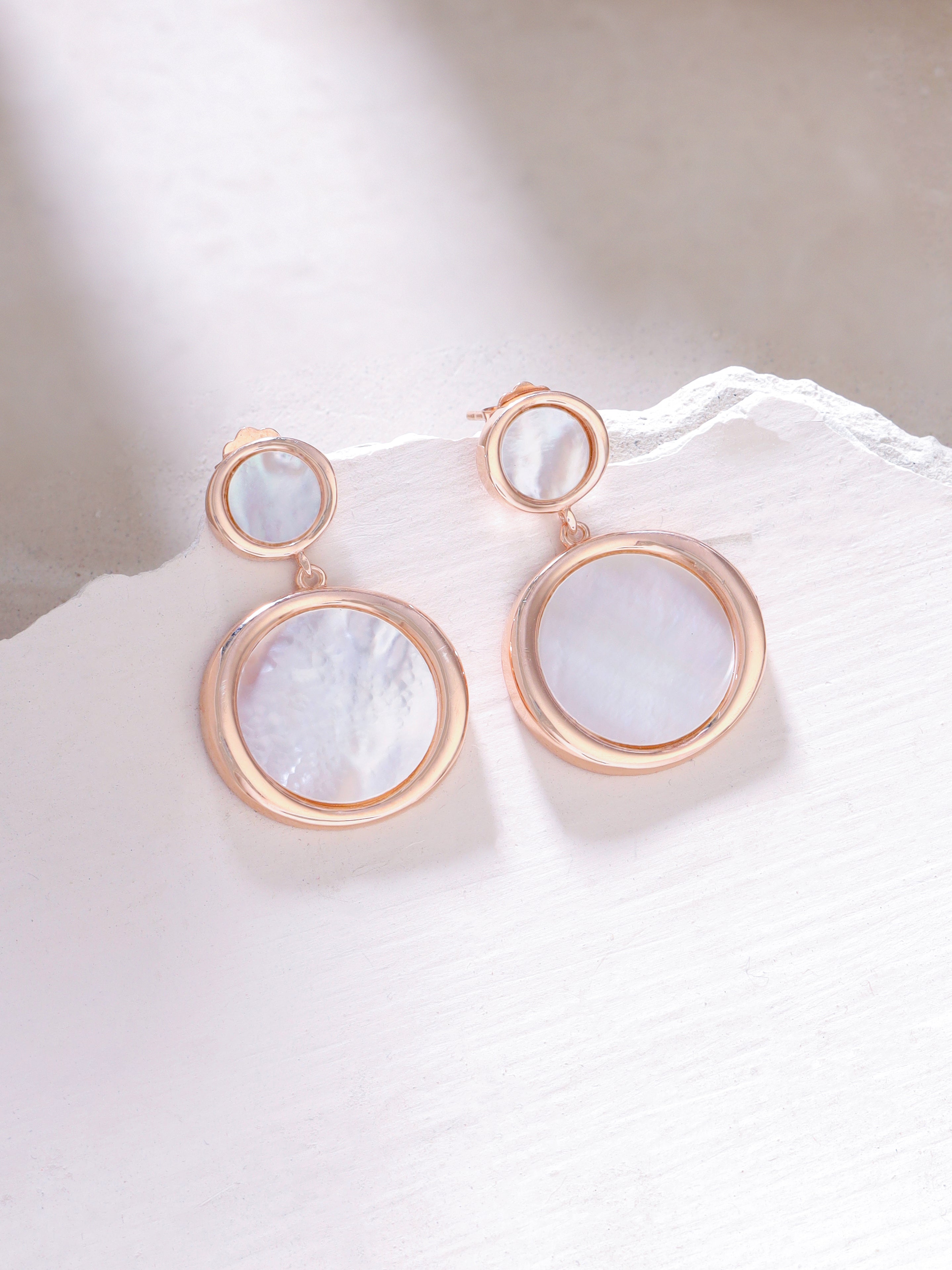 Mother of Pearl Earrings Syra Collection Rose Gold Multi-Size