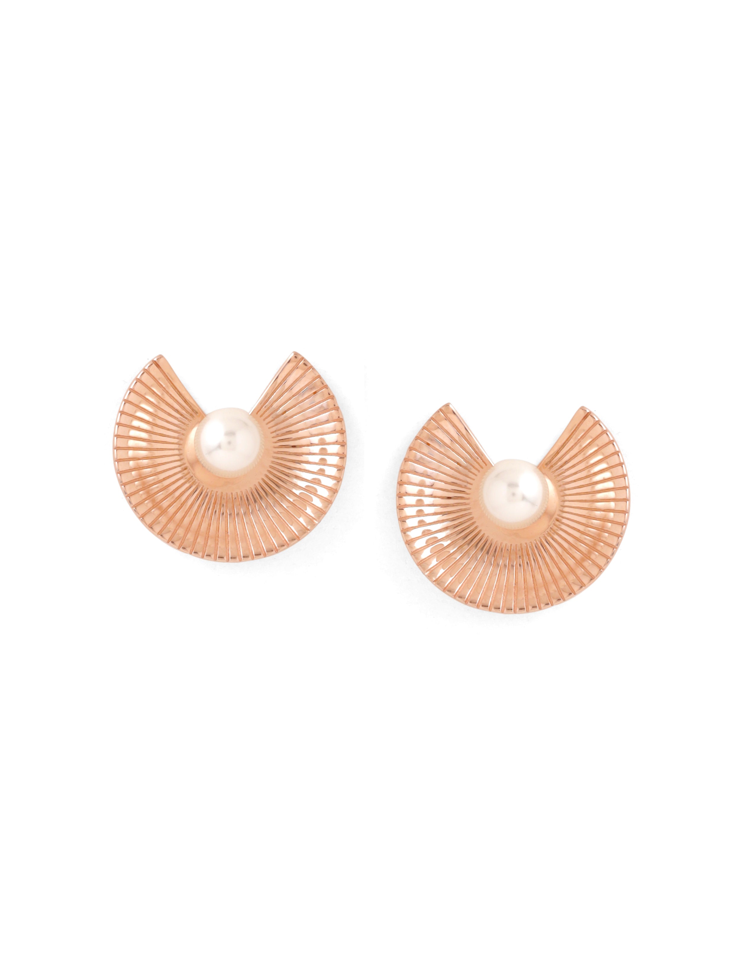 Rose Gold Abstract Pearl Stud Earrings Syra Collection