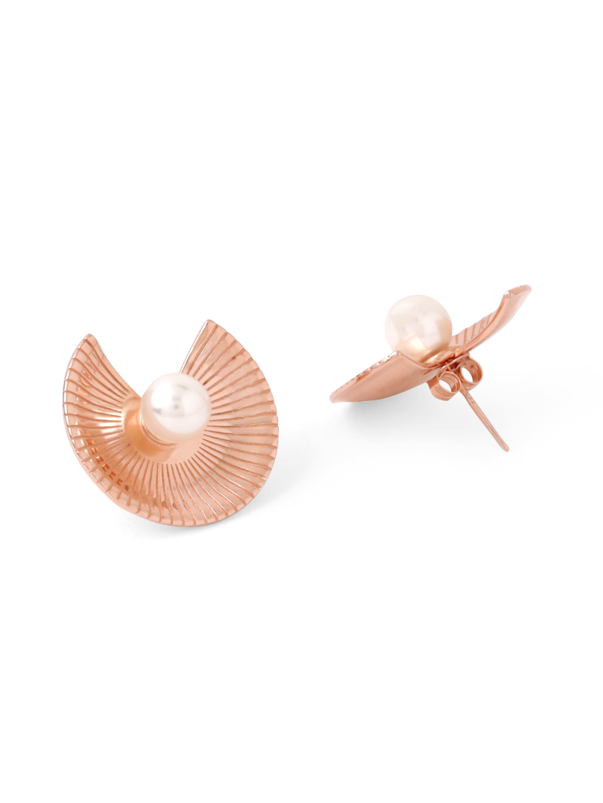 Rose Gold Abstract Pearl Stud Earrings Syra Collection