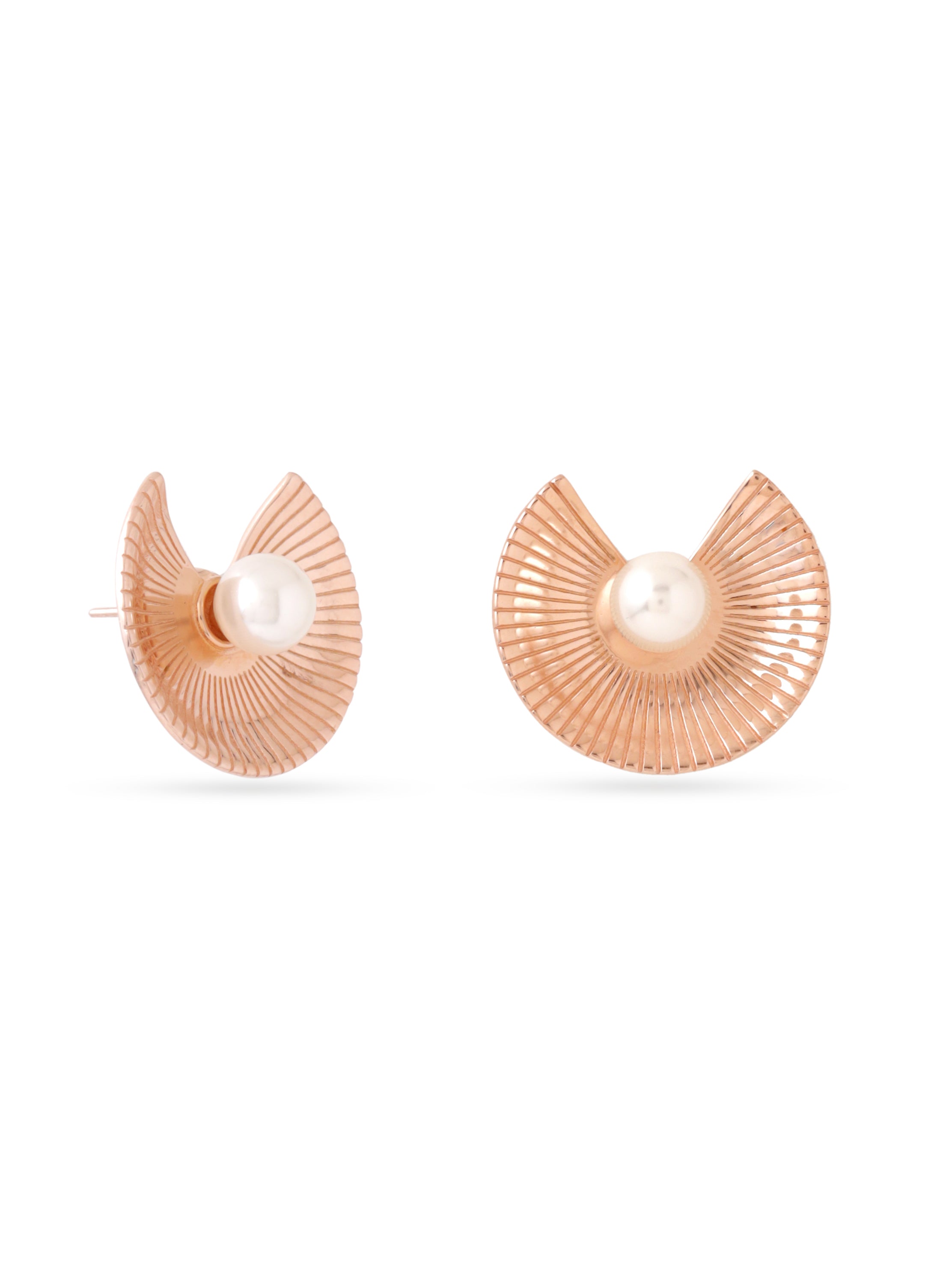 Rose Gold Abstract Pearl Stud Earrings Syra Collection