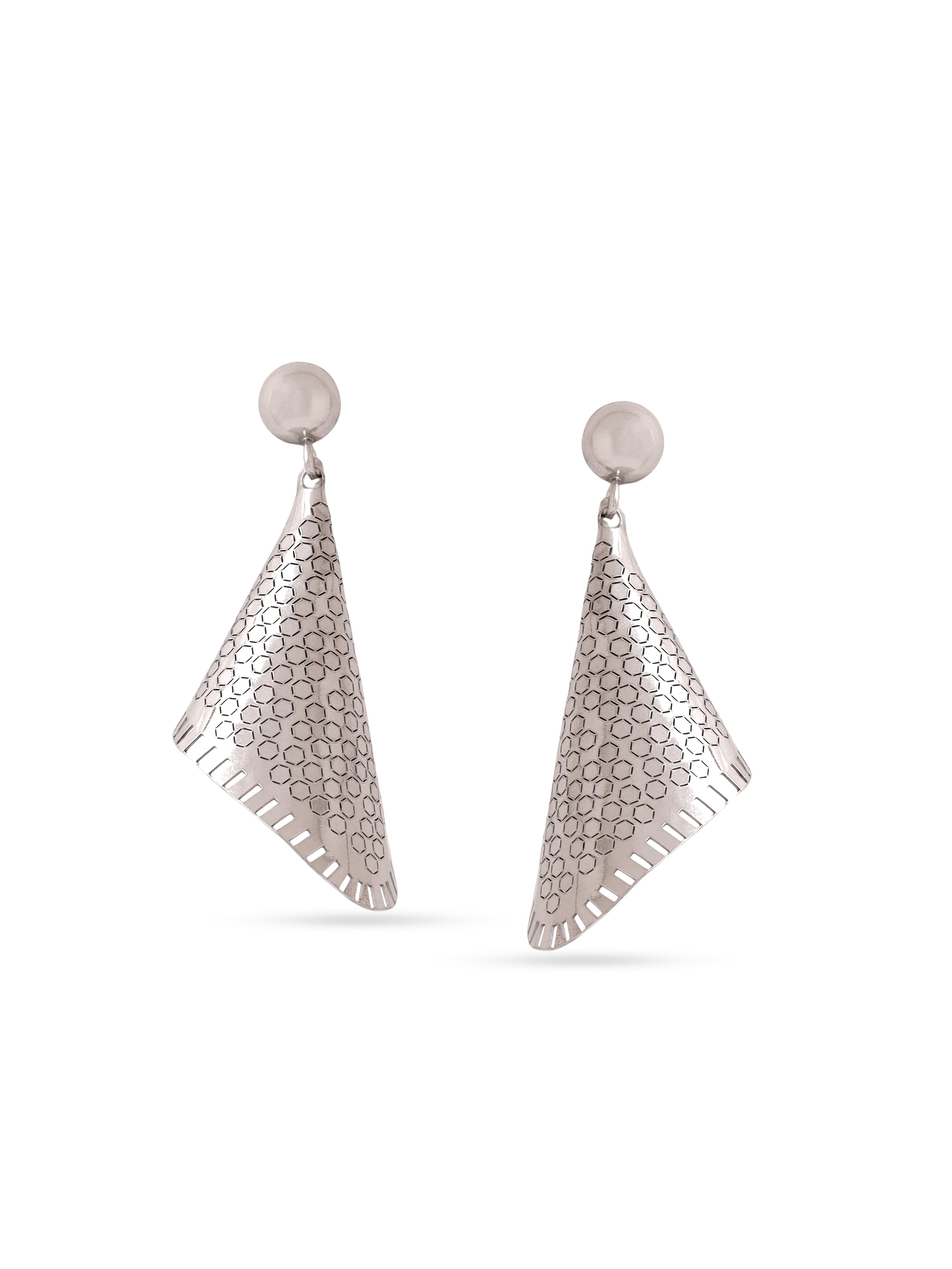 Silver Rhodium Geometric Jali Pattern Earrings Syra Collection