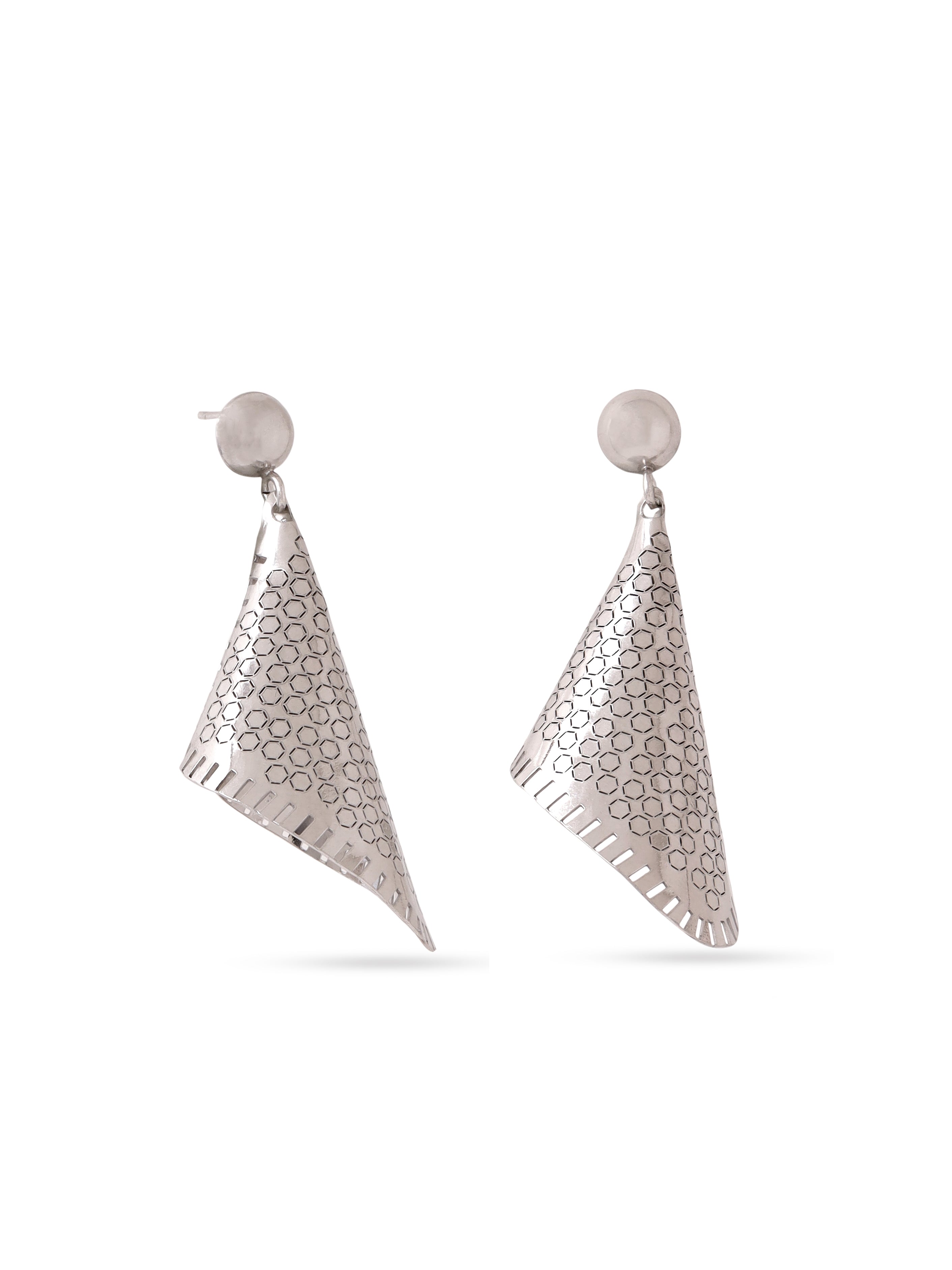 Silver Rhodium Geometric Jali Pattern Earrings Syra Collection