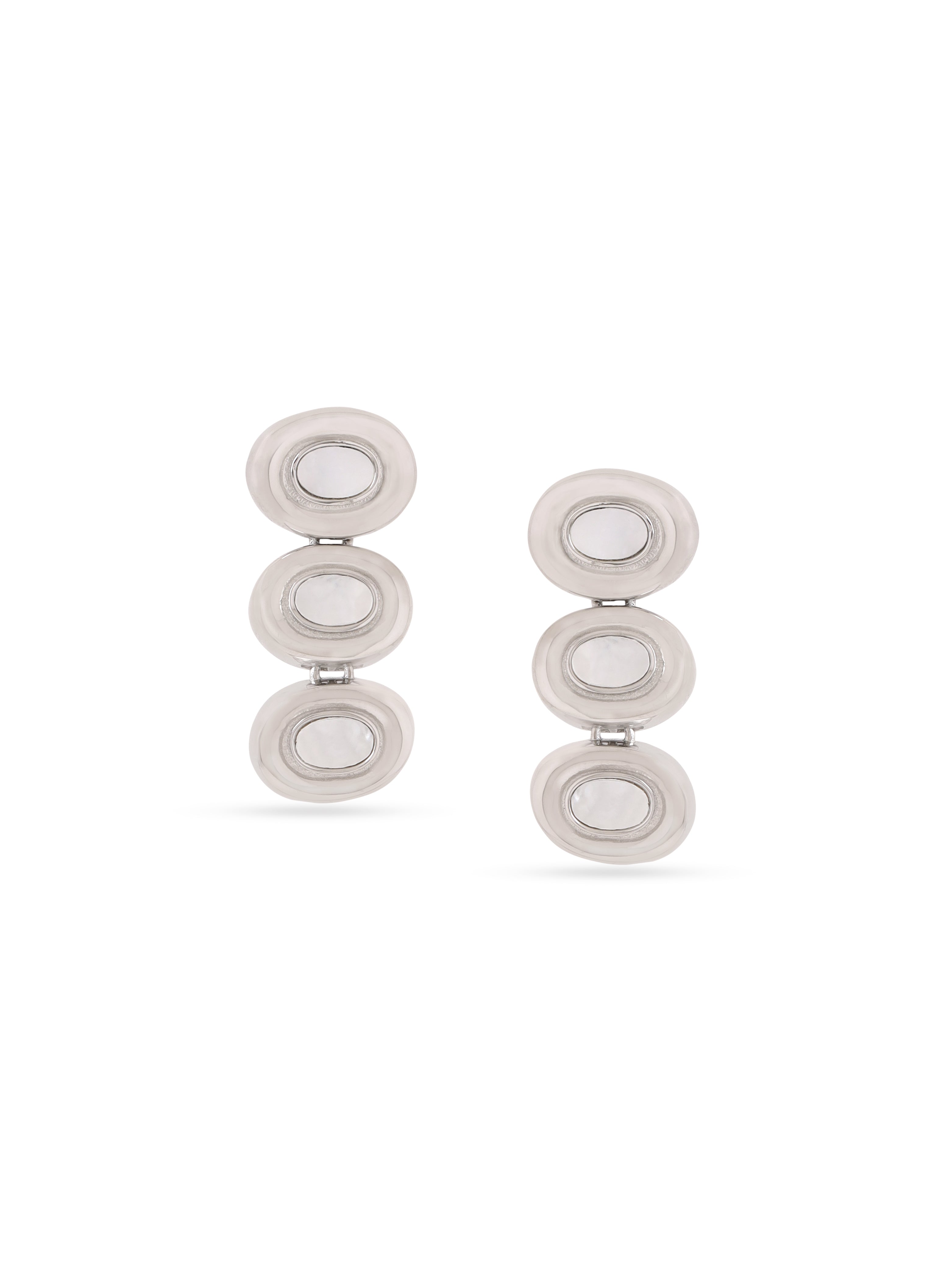 Geometric Mother of Pearl Earrings Syra Collection Silver Rhodium