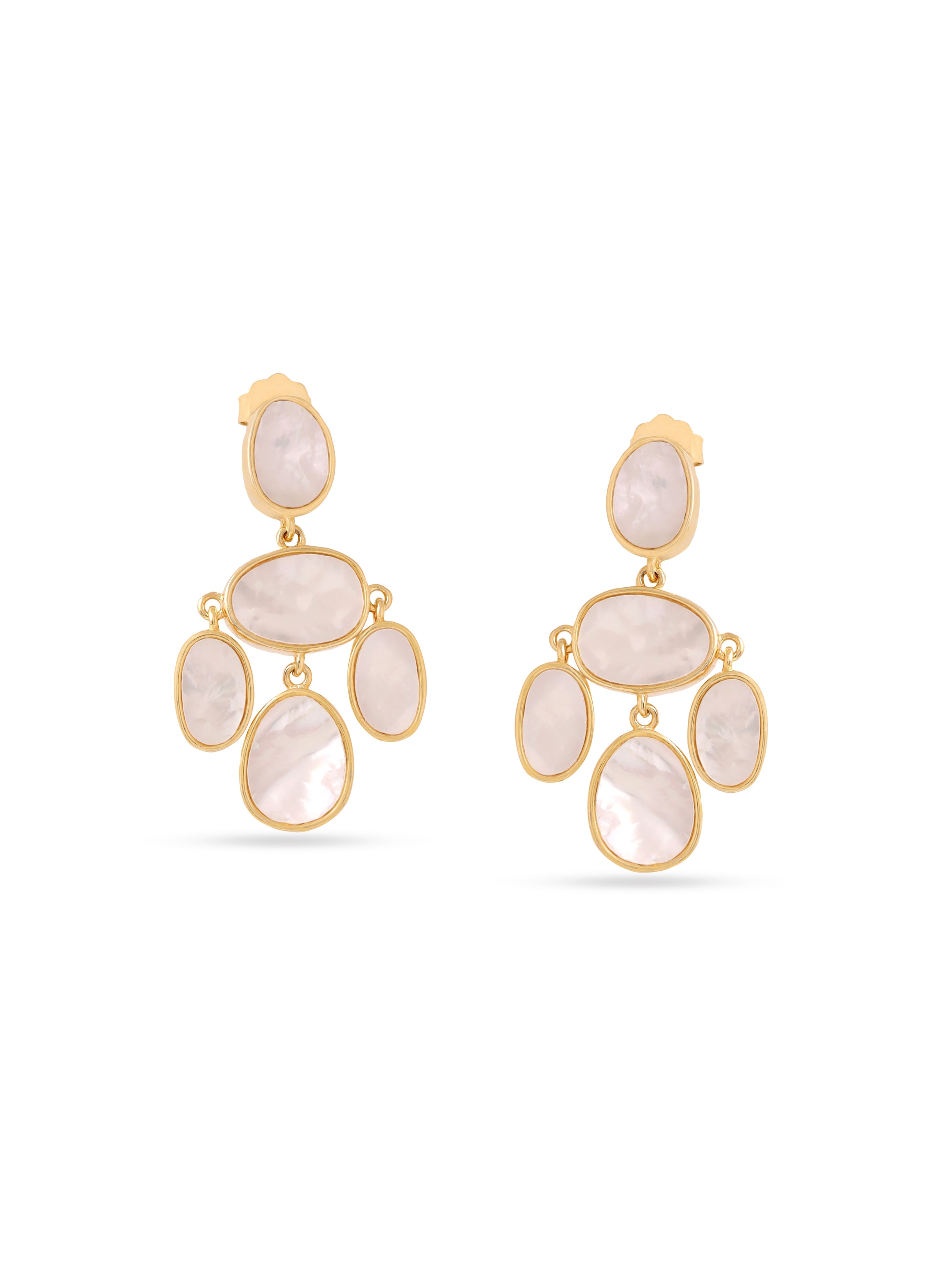 Syra Collection 24k Gold Mother of Pearl Oval Disc Earrings