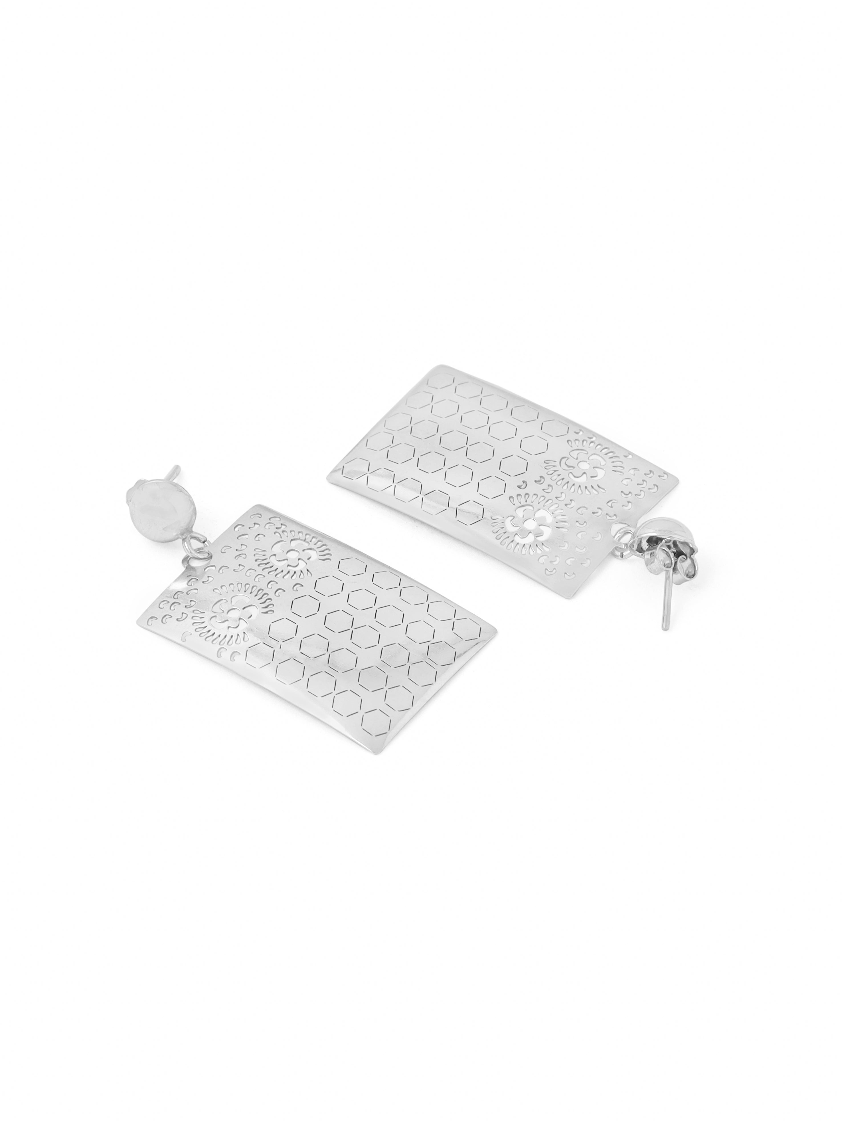 Geometric Jali Pattern Earrings Syra Collection (Silver Rhodium)