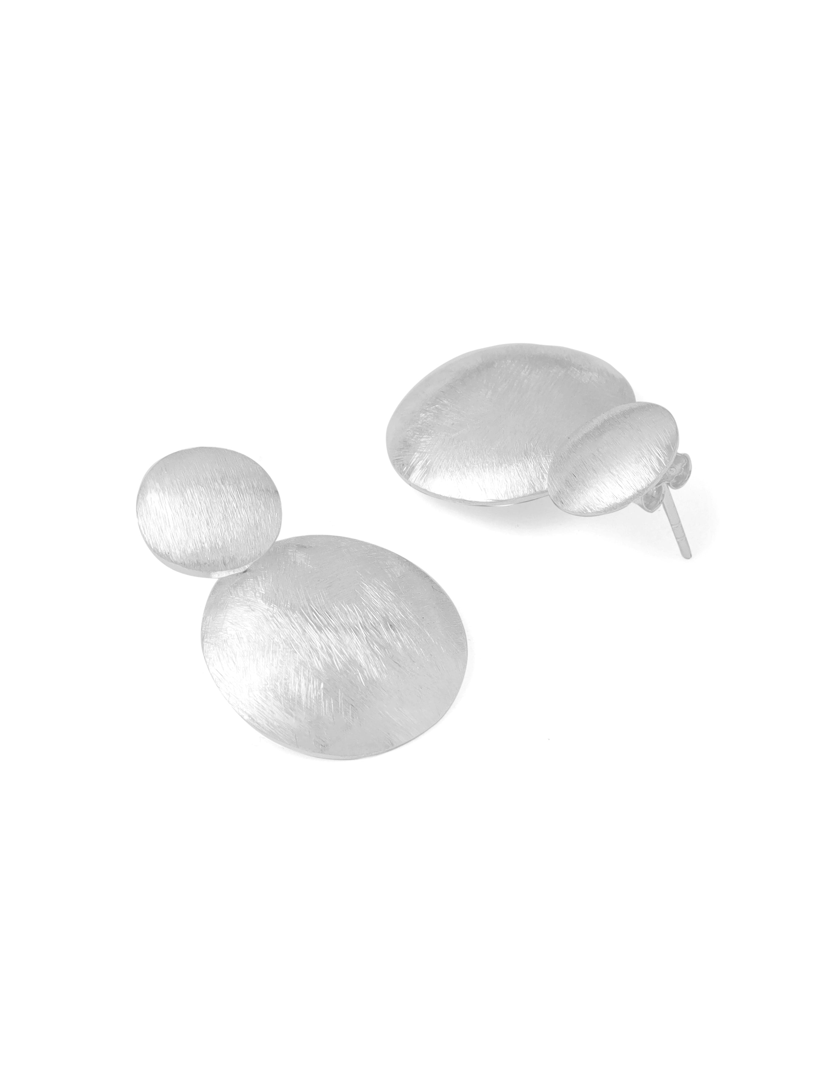 Syra Collection Silver Rhodium Circular Scratch-Finish Earrings