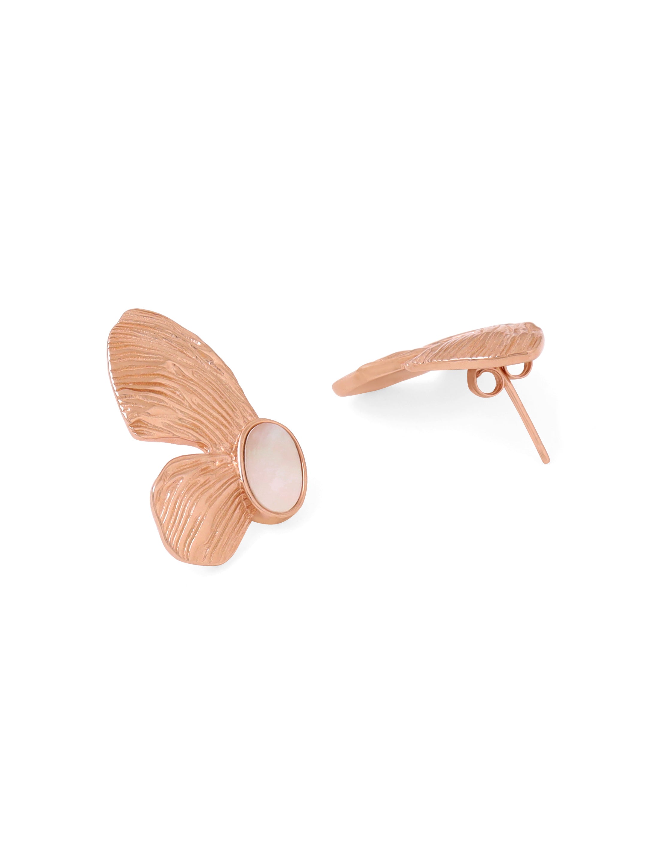 Rose Gold Butterfly Mother of Pearl Earrings Syra Collection