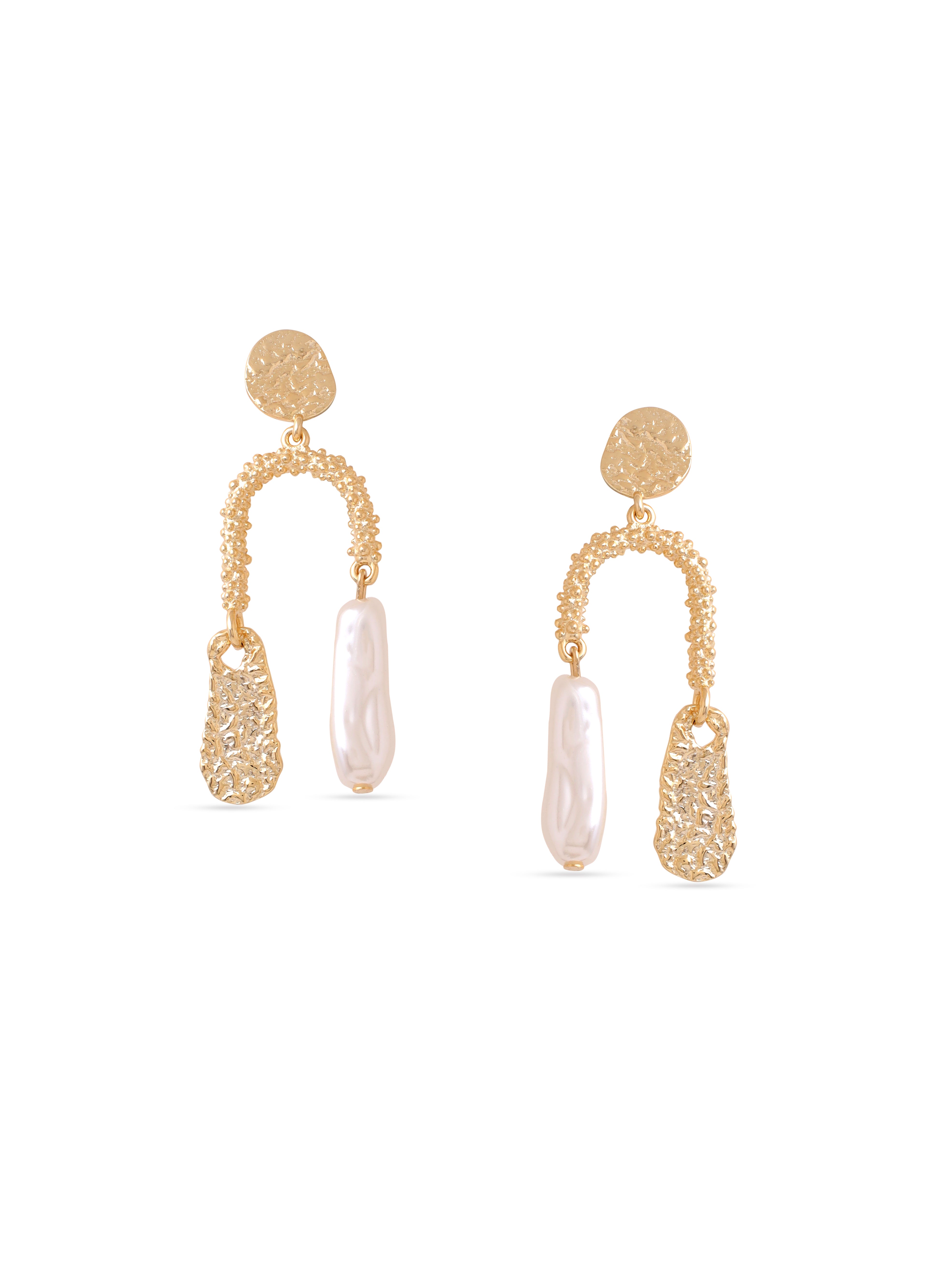 Syra Collection 24k Gold Textured Metal and Pearl Earrings