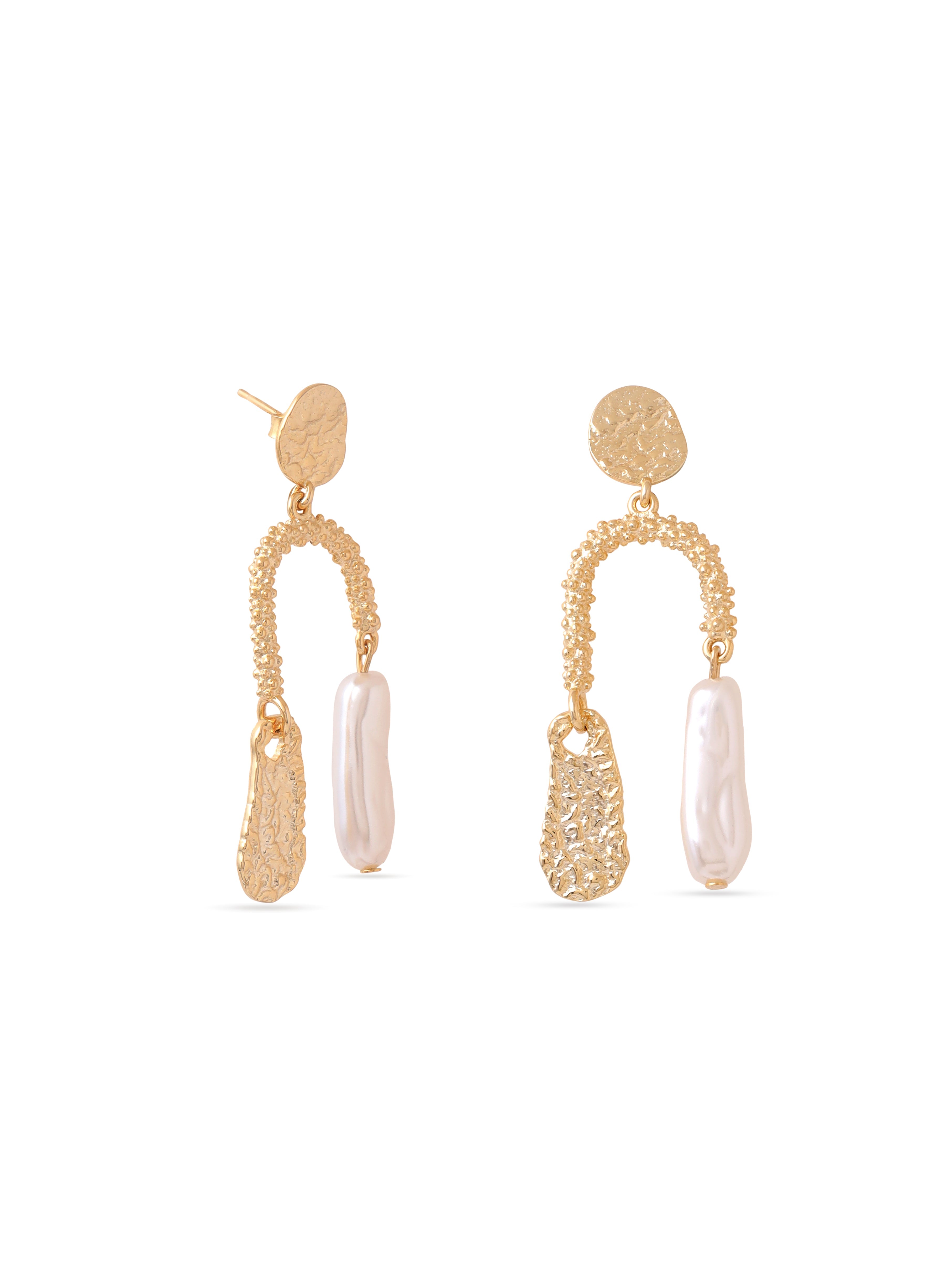 Syra Collection 24k Gold Textured Metal and Pearl Earrings