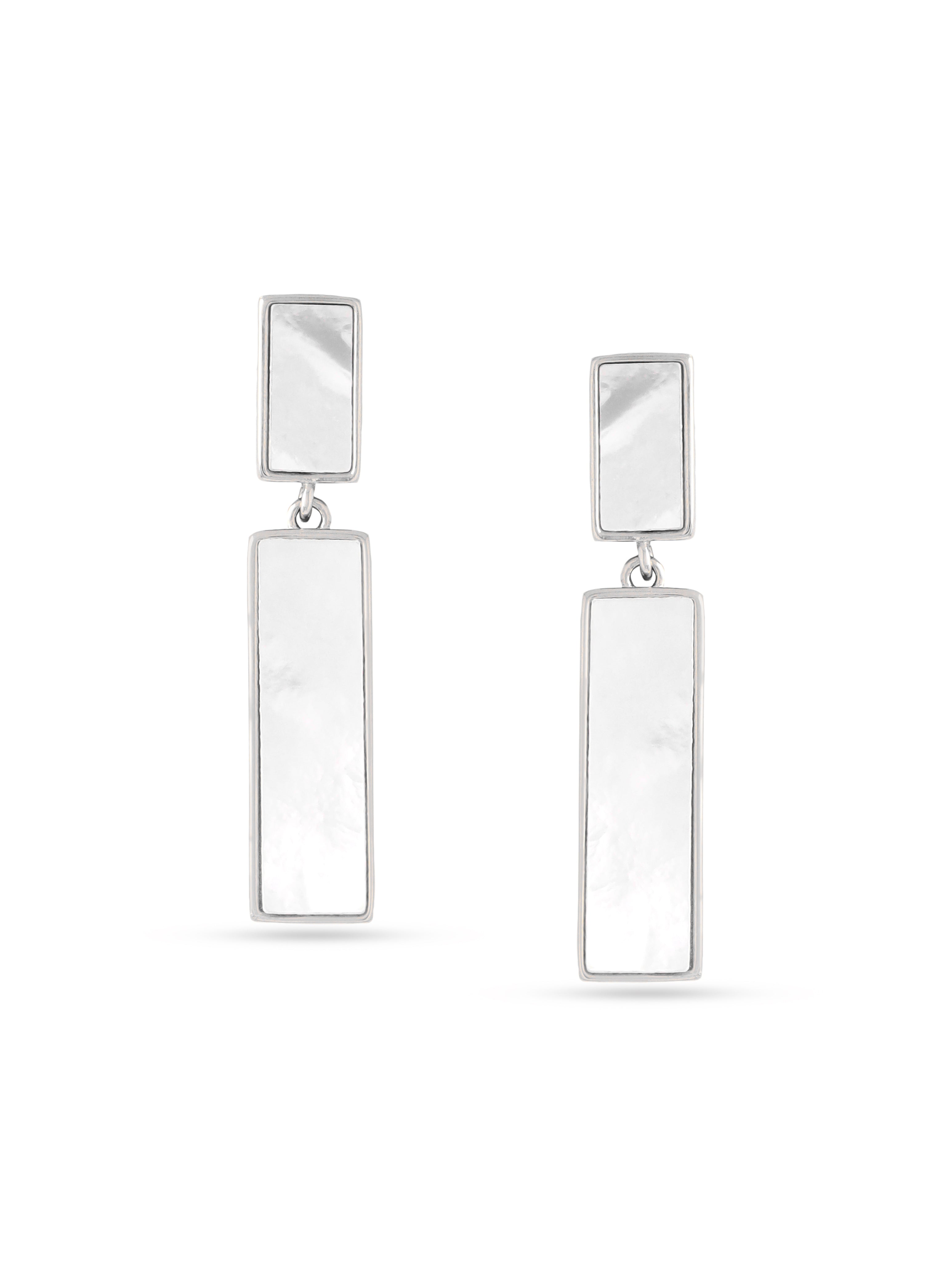 Symmetrical Mother of Pearl Earrings Silver Rhodium Syra Collection