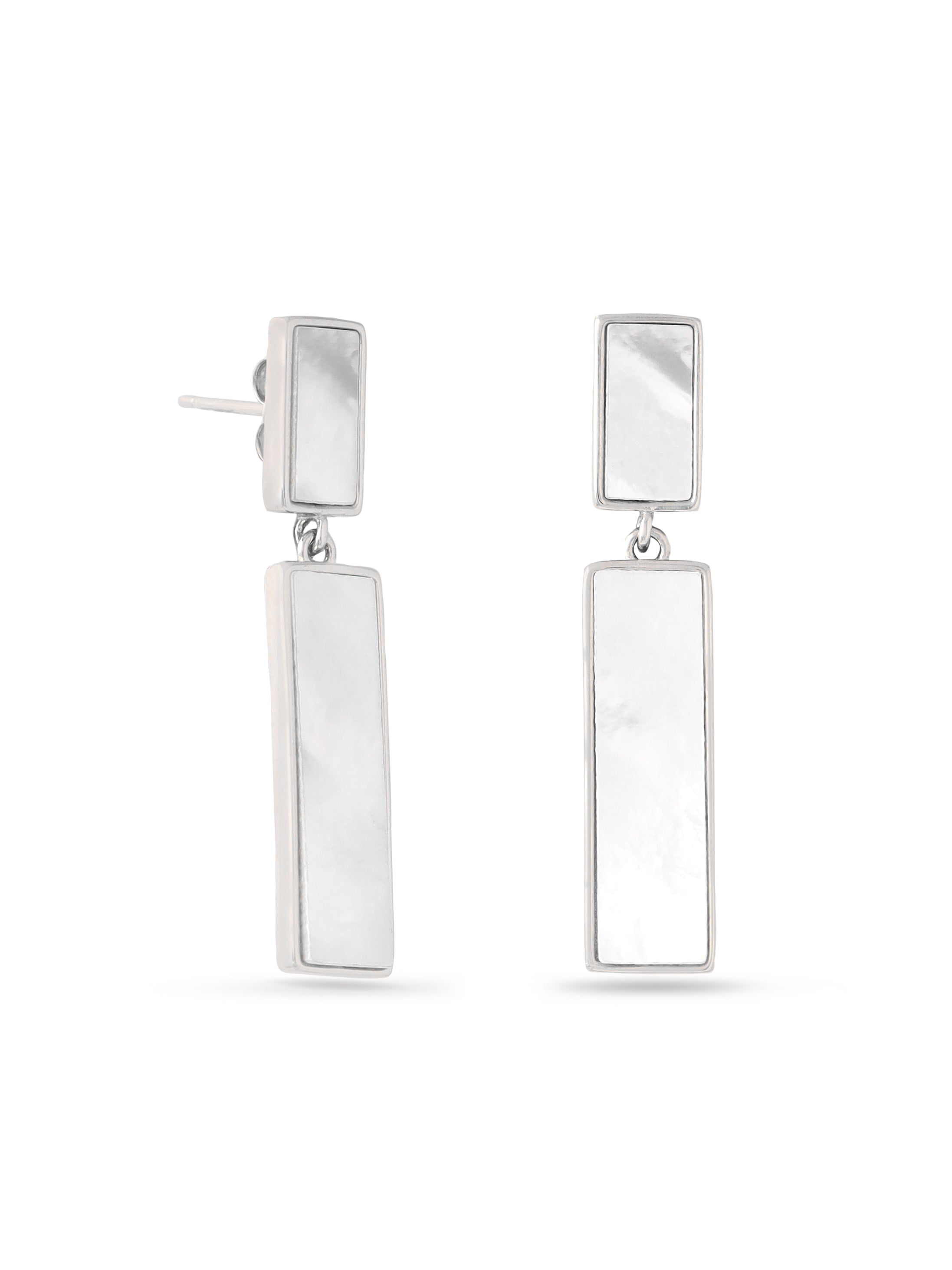 Symmetrical Mother of Pearl Earrings Silver Rhodium Syra Collection