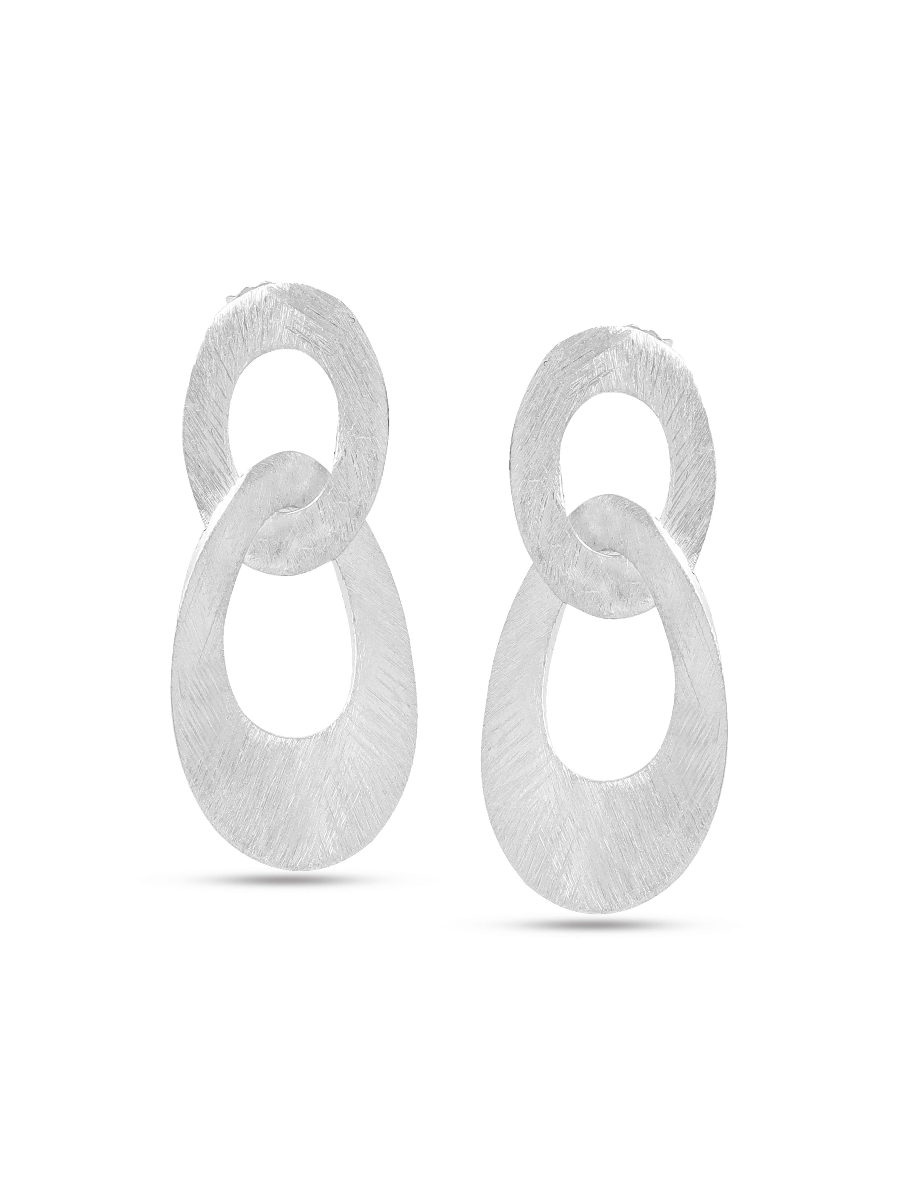 Silver Rhodium Entwined Syra 925 Sterling Silver Oval Ring Earrings For Women