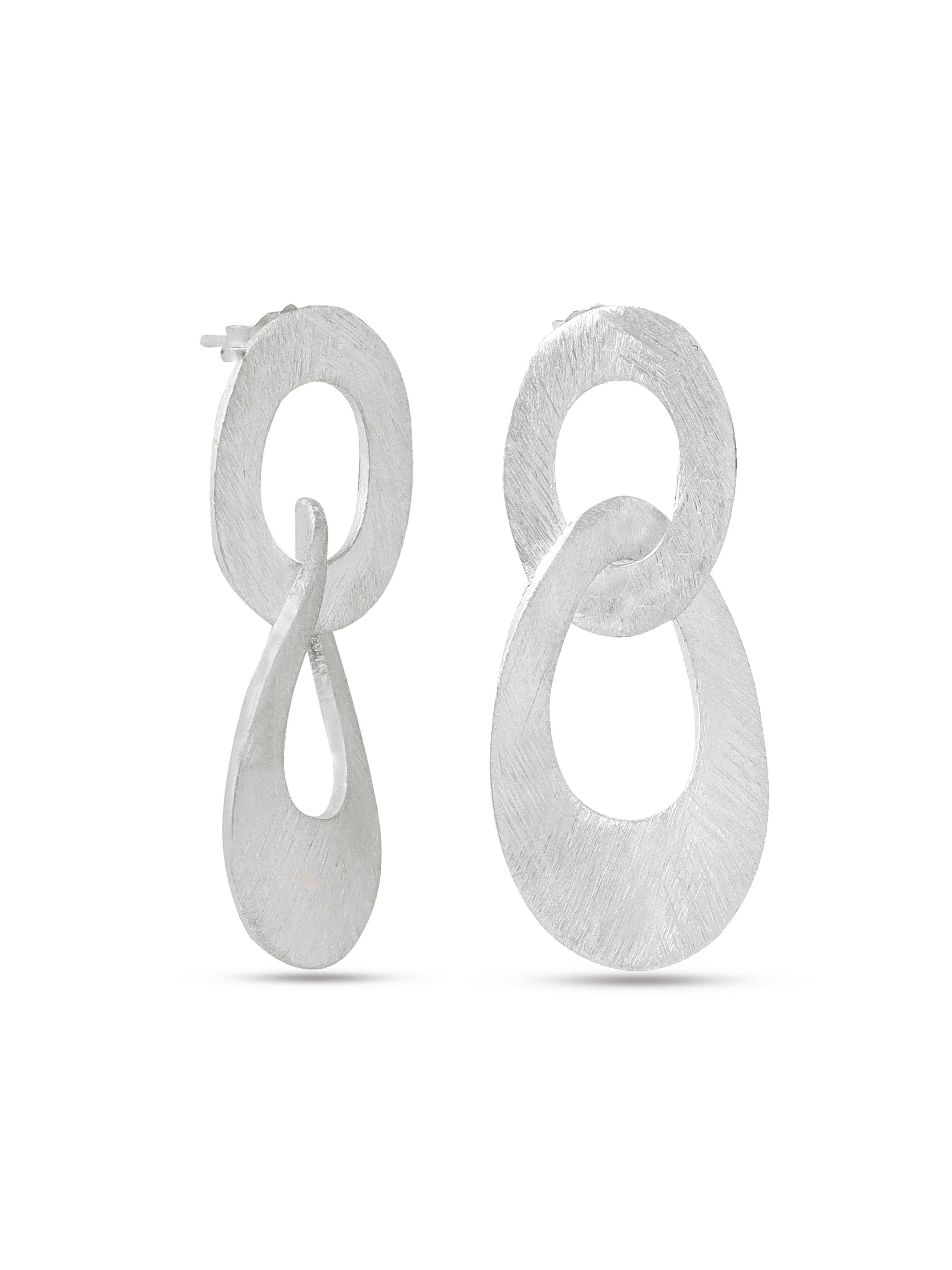 Silver Rhodium Entwined Syra 925 Sterling Silver Oval Ring Earrings For Women