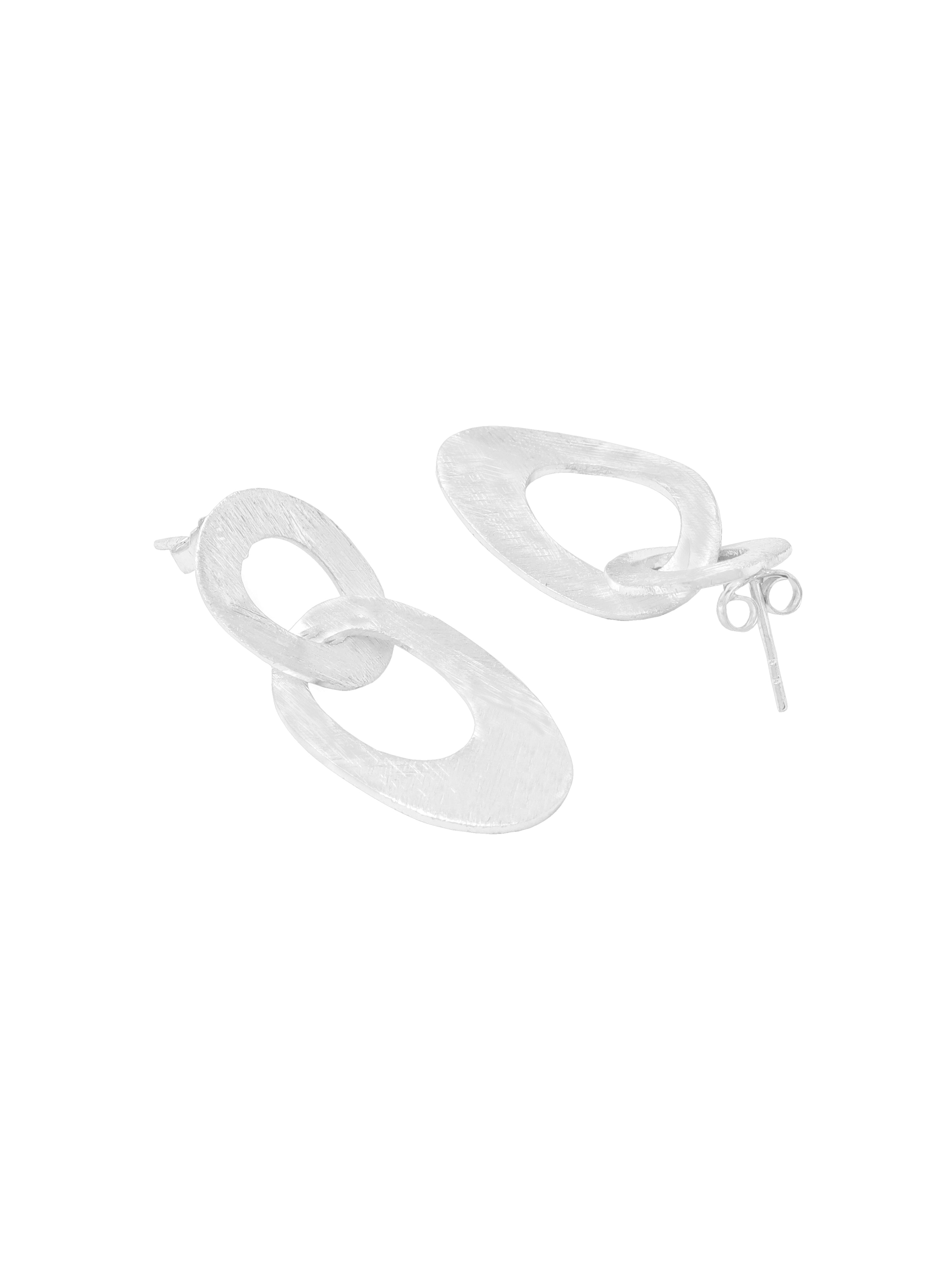 Silver Rhodium Entwined Syra 925 Sterling Silver Oval Ring Earrings For Women