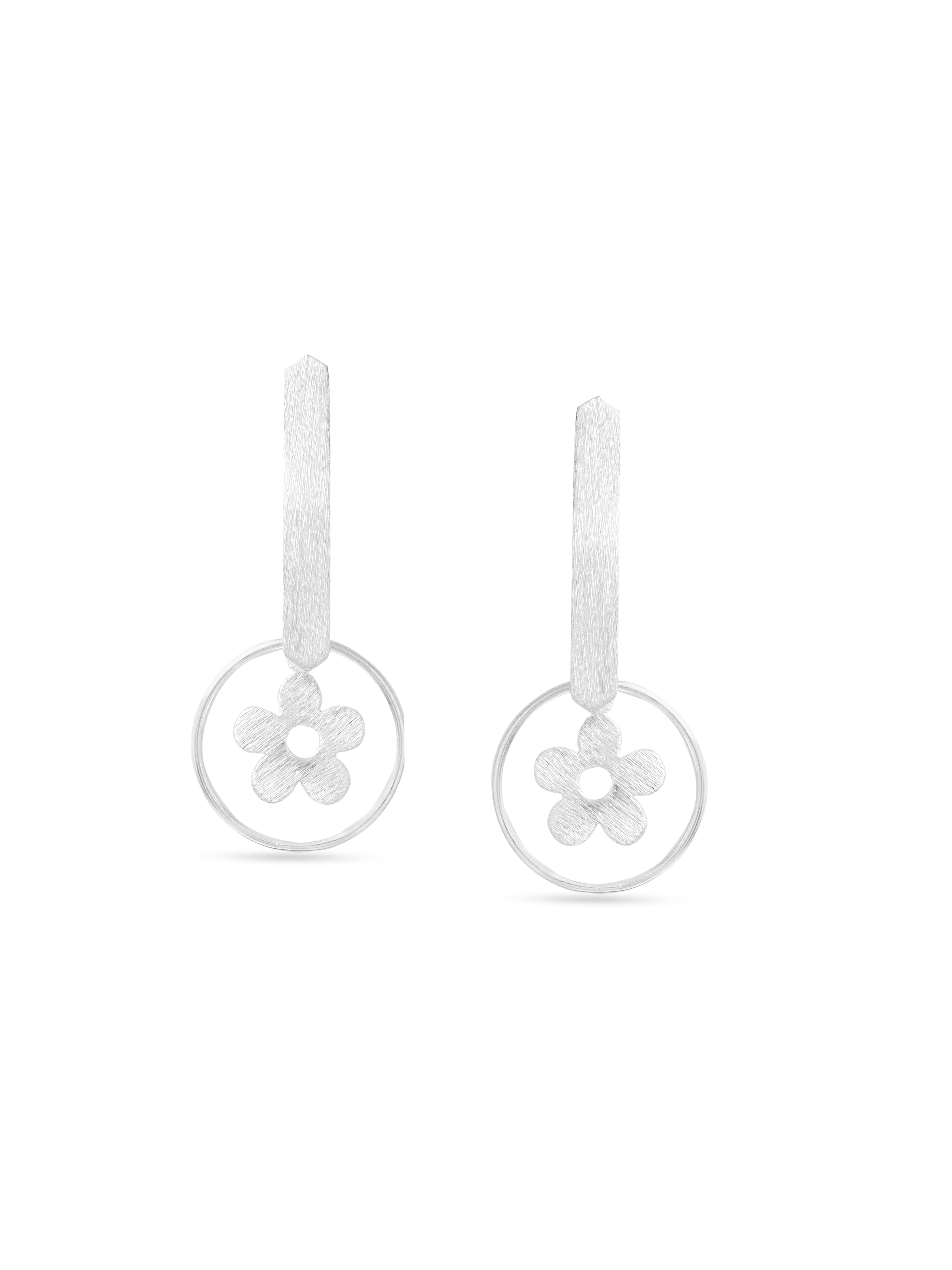 Syra Collection Silver Rhodium Geometric Floral Scratch-Finish Earrings