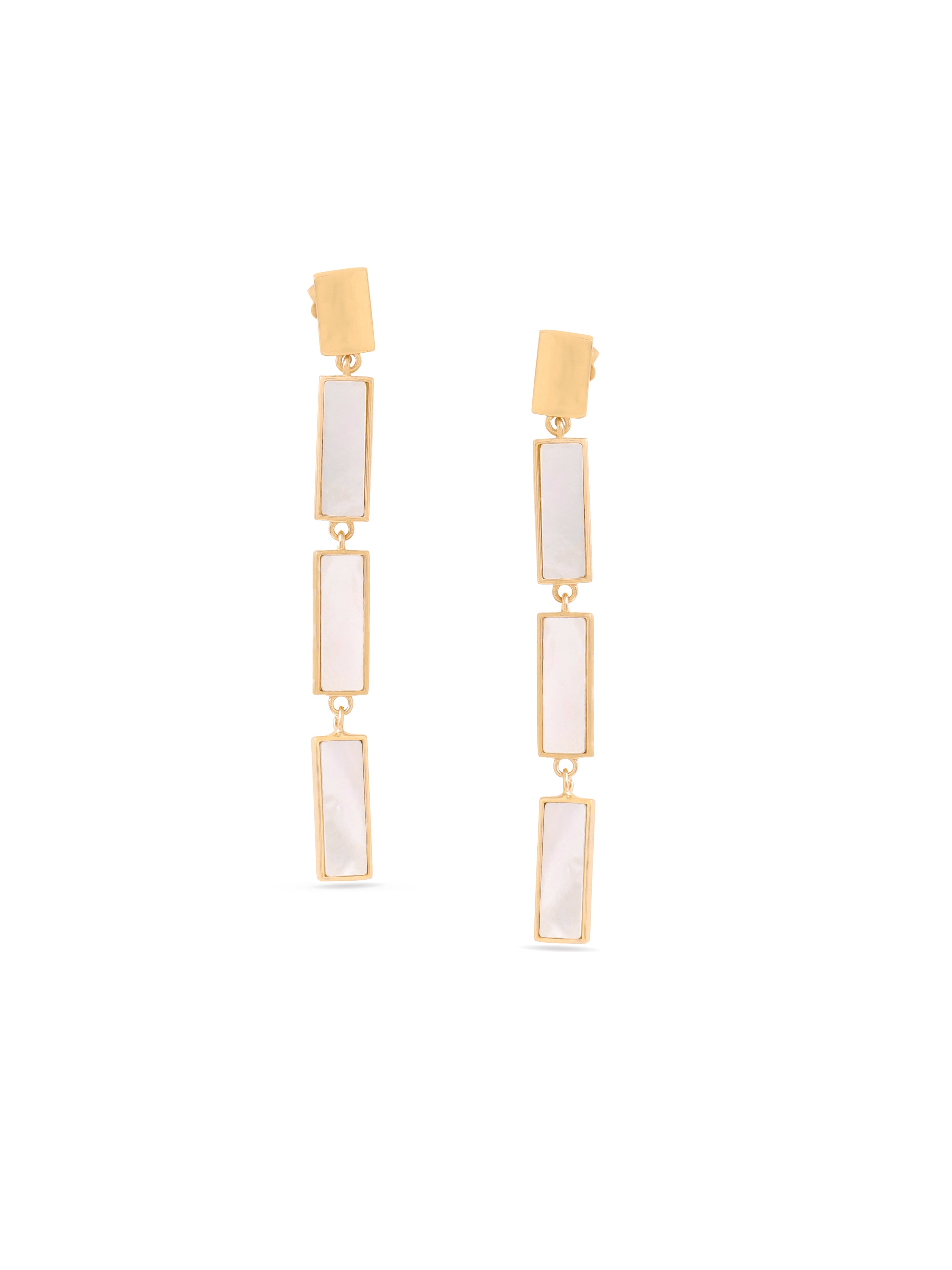 Syra Collection 24k Gold Brick Pattern Mother of Pearl Earrings