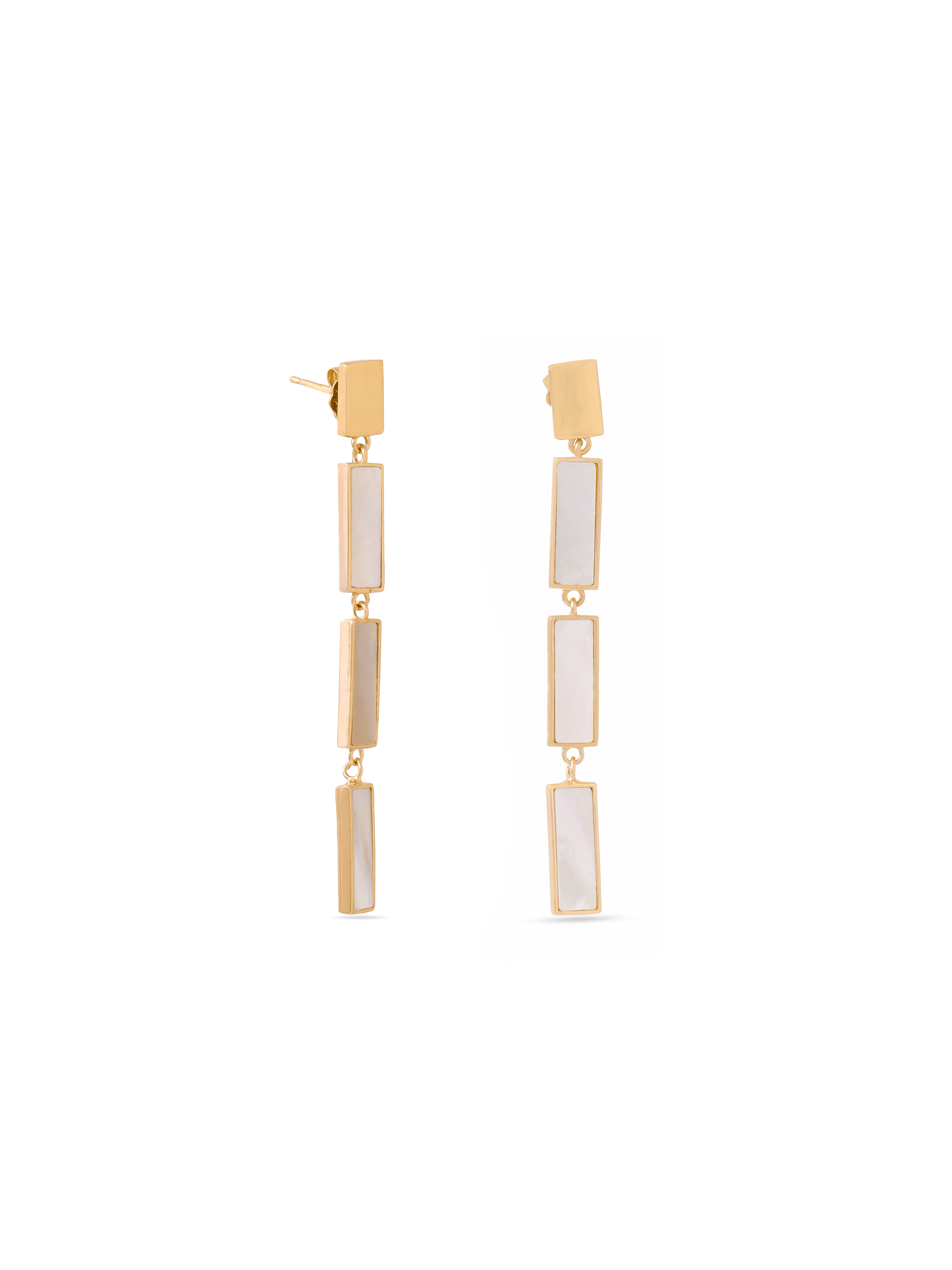 Syra Collection 24k Gold Brick Pattern Mother of Pearl Earrings