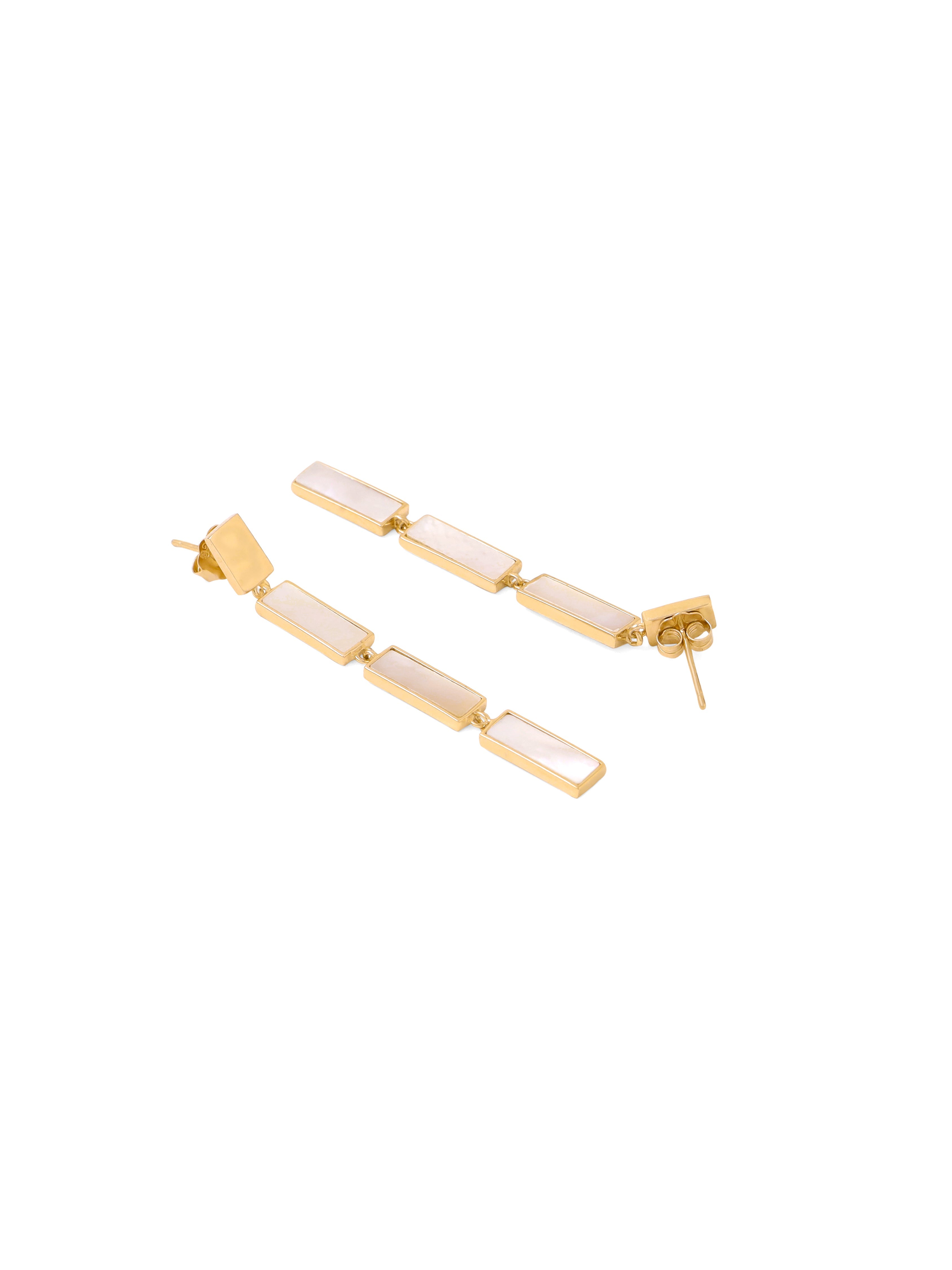 Syra Collection 24k Gold Brick Pattern Mother of Pearl Earrings