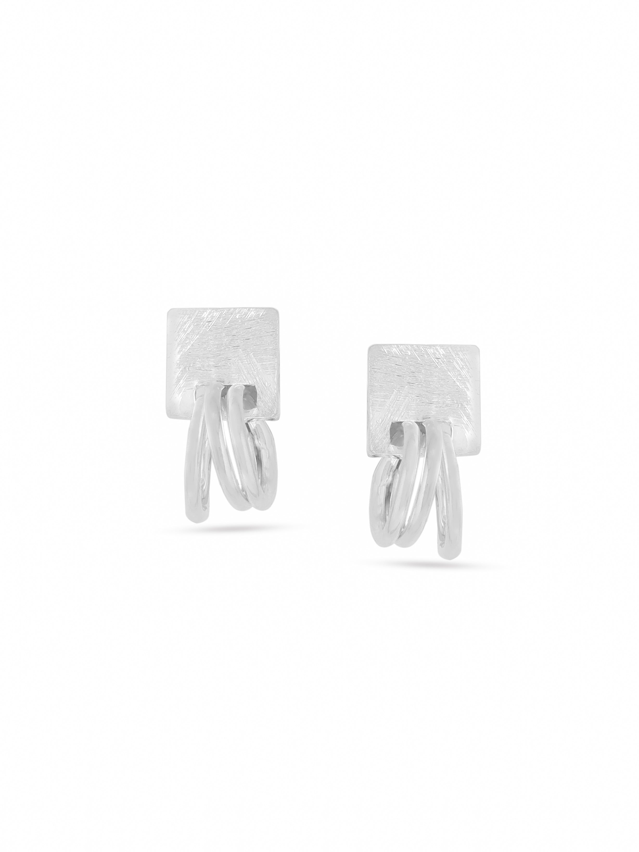 Syra Collection Silver Rhodium Abstract Geometric Scratch-Finish Earrings