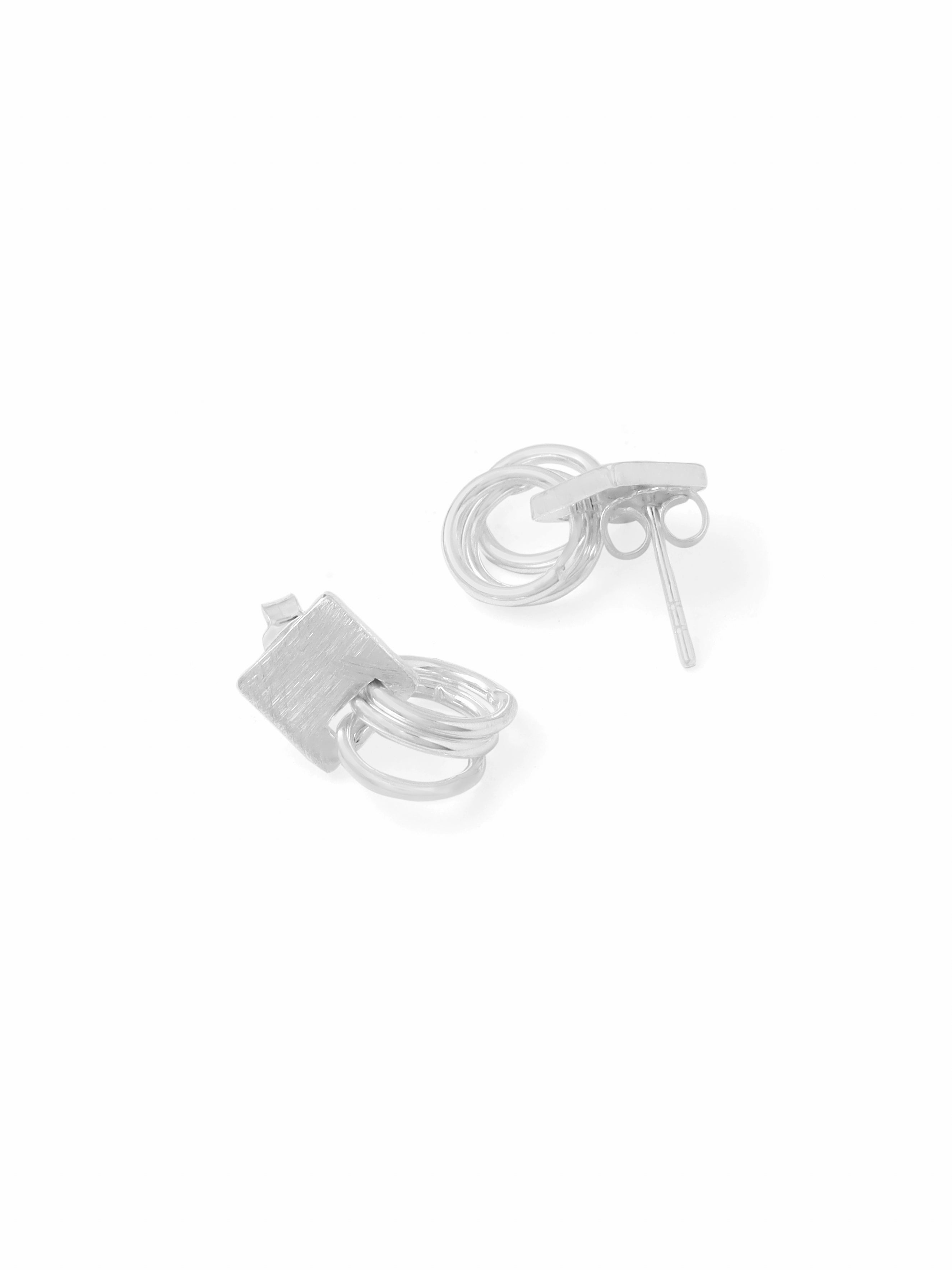 Syra Collection Silver Rhodium Abstract Geometric Scratch-Finish Earrings