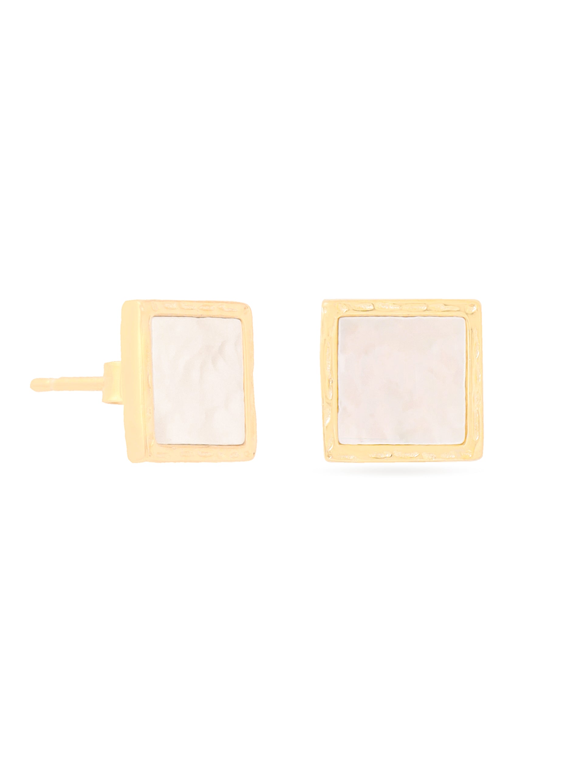 Syra Collection Square Mother of Pearl Stud Earrings in 24k Gold