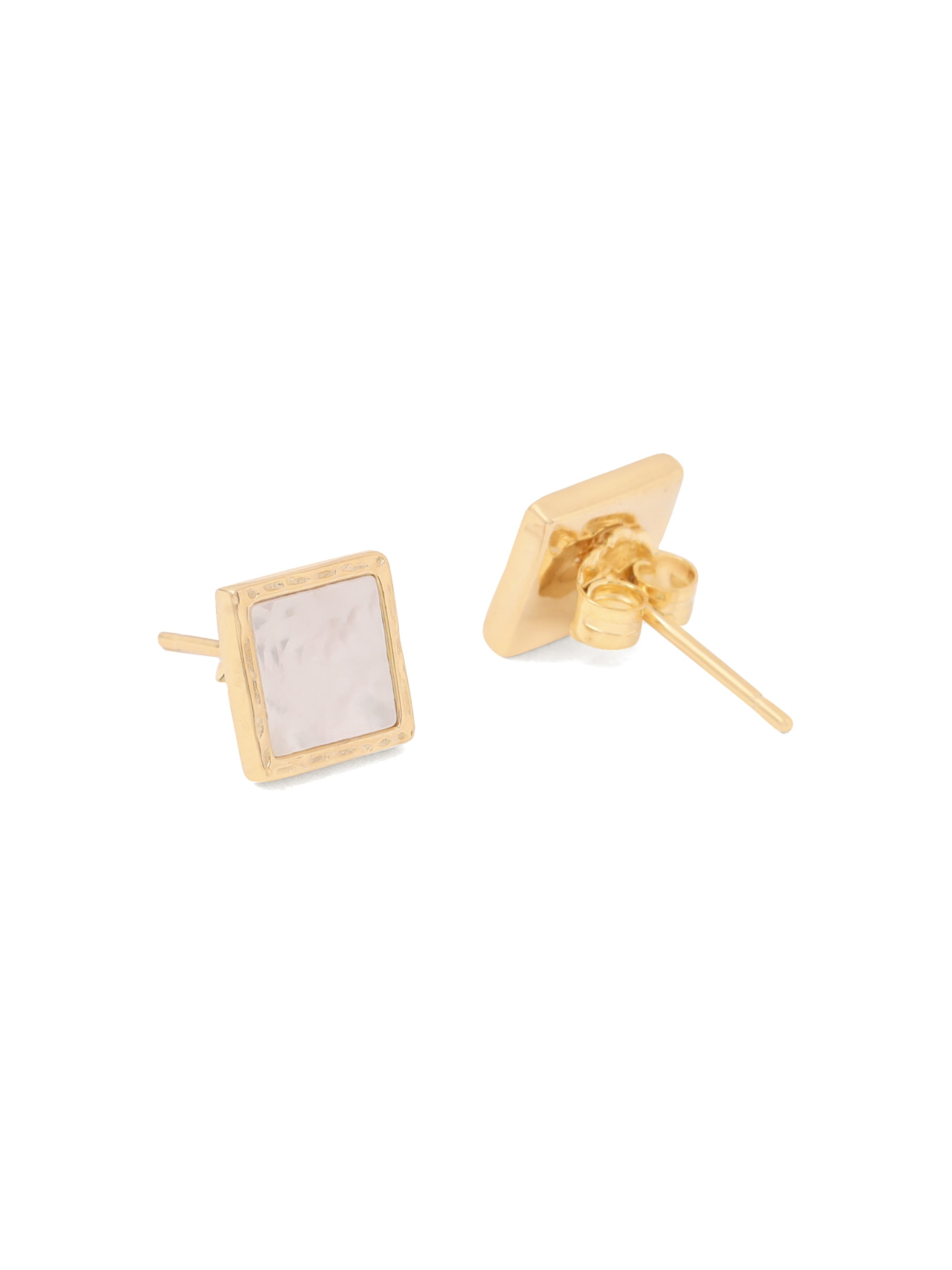 Syra Collection Square Mother of Pearl Stud Earrings in 24k Gold