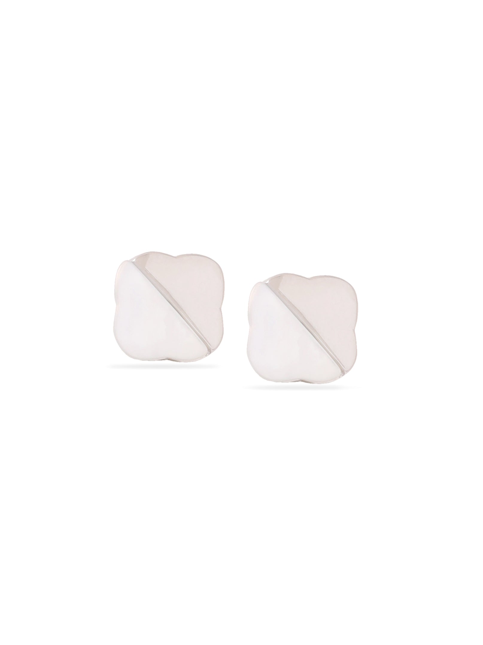 Lucky Clover Mother of Pearl Stud Earrings Syra Collection Silver Rhodium