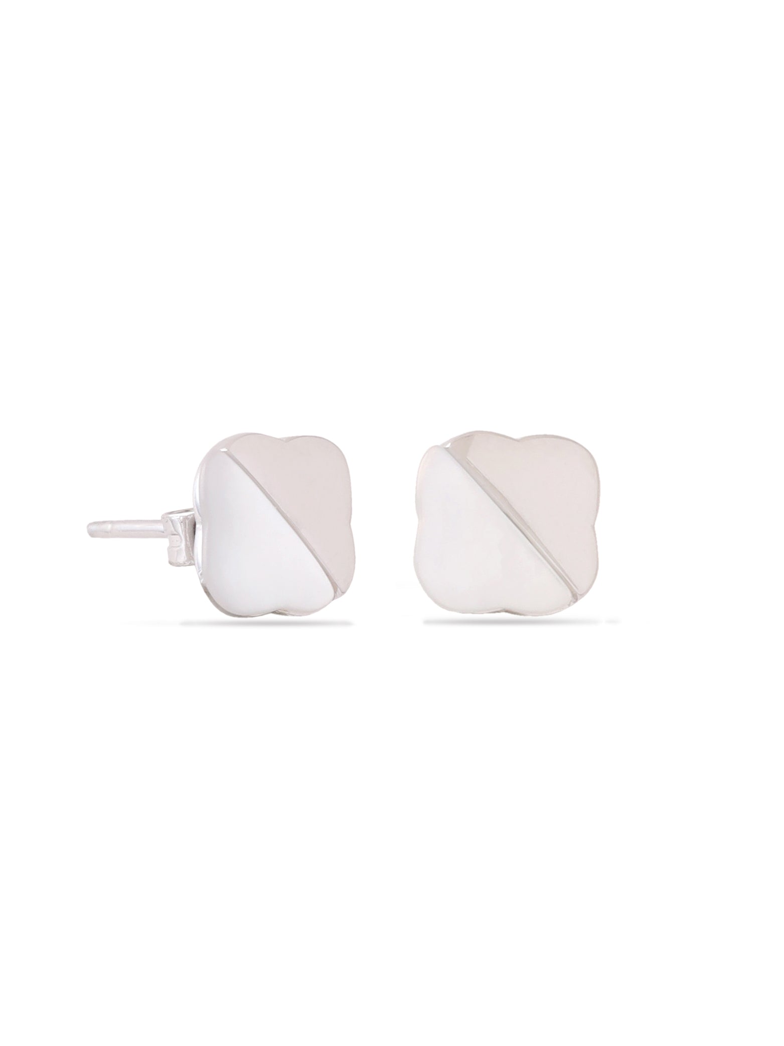 Lucky Clover Mother of Pearl Stud Earrings Syra Collection Silver Rhodium